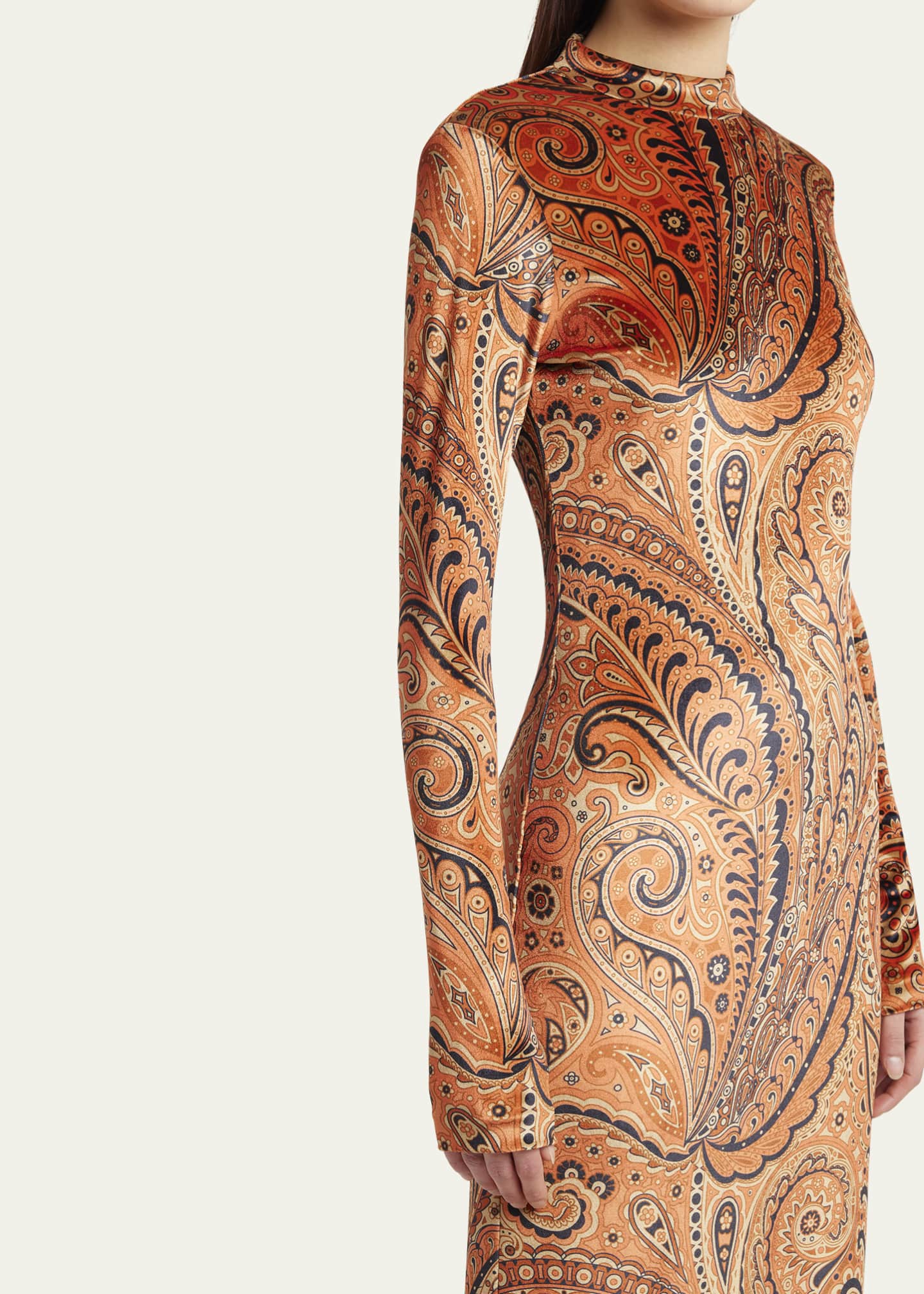 Etro Long-Sleeve Velvet Paisley Dress Image 5 of 5