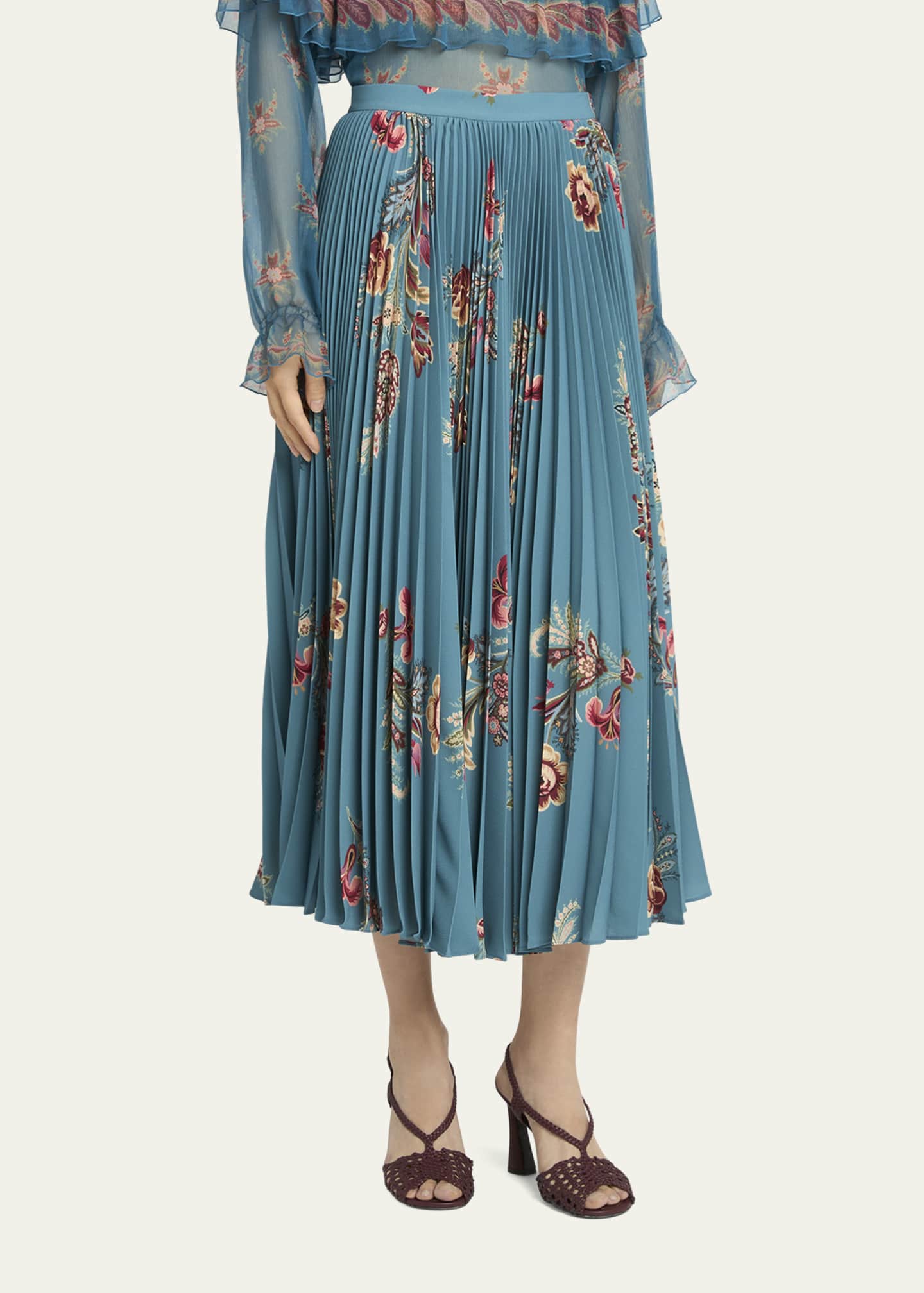 Etro Floral Pleated A-Line Skirt Image 4 of 5