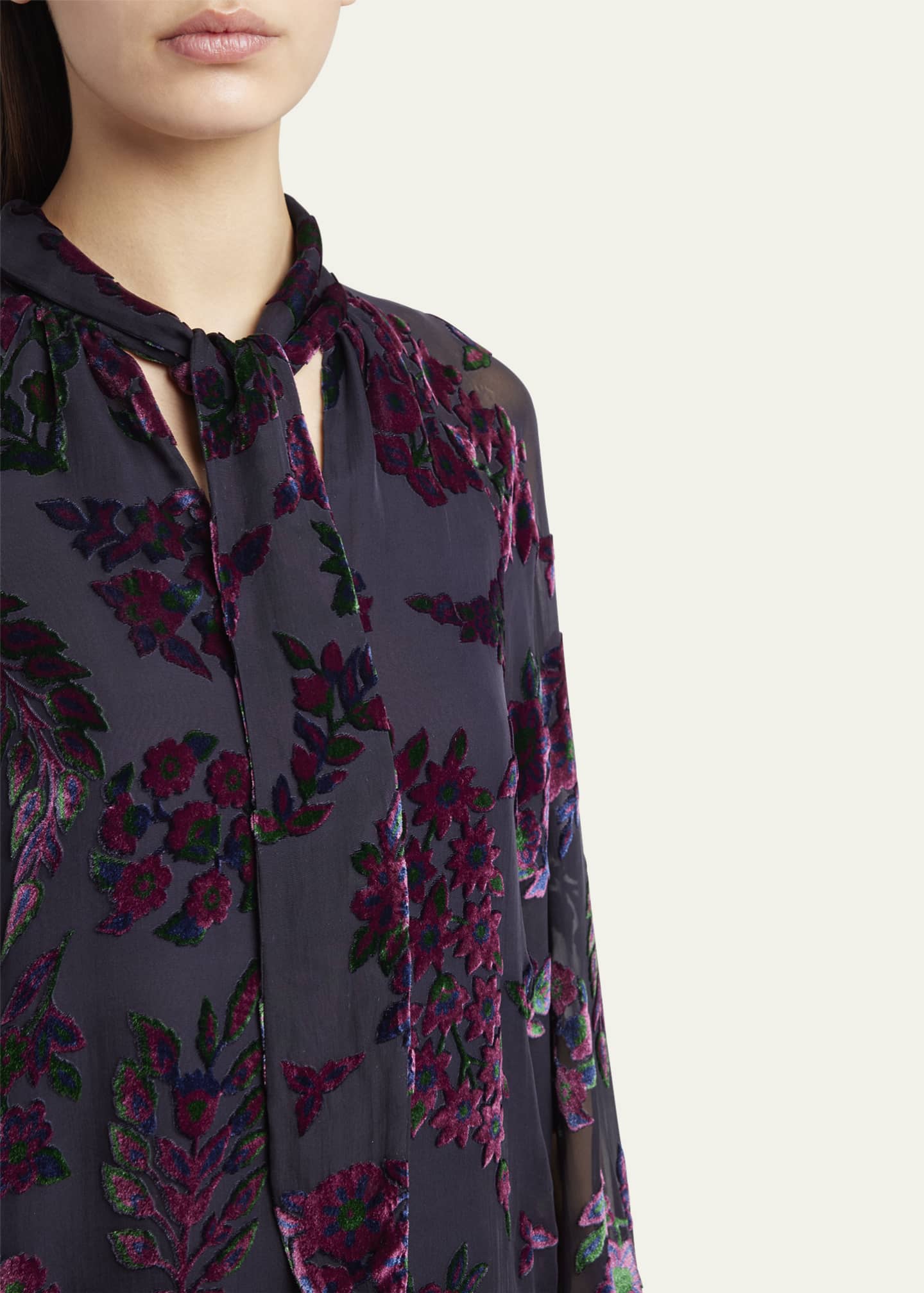 Etro Long-Sleeve Burnout Tie-Neck Blouse Image 5 of 5