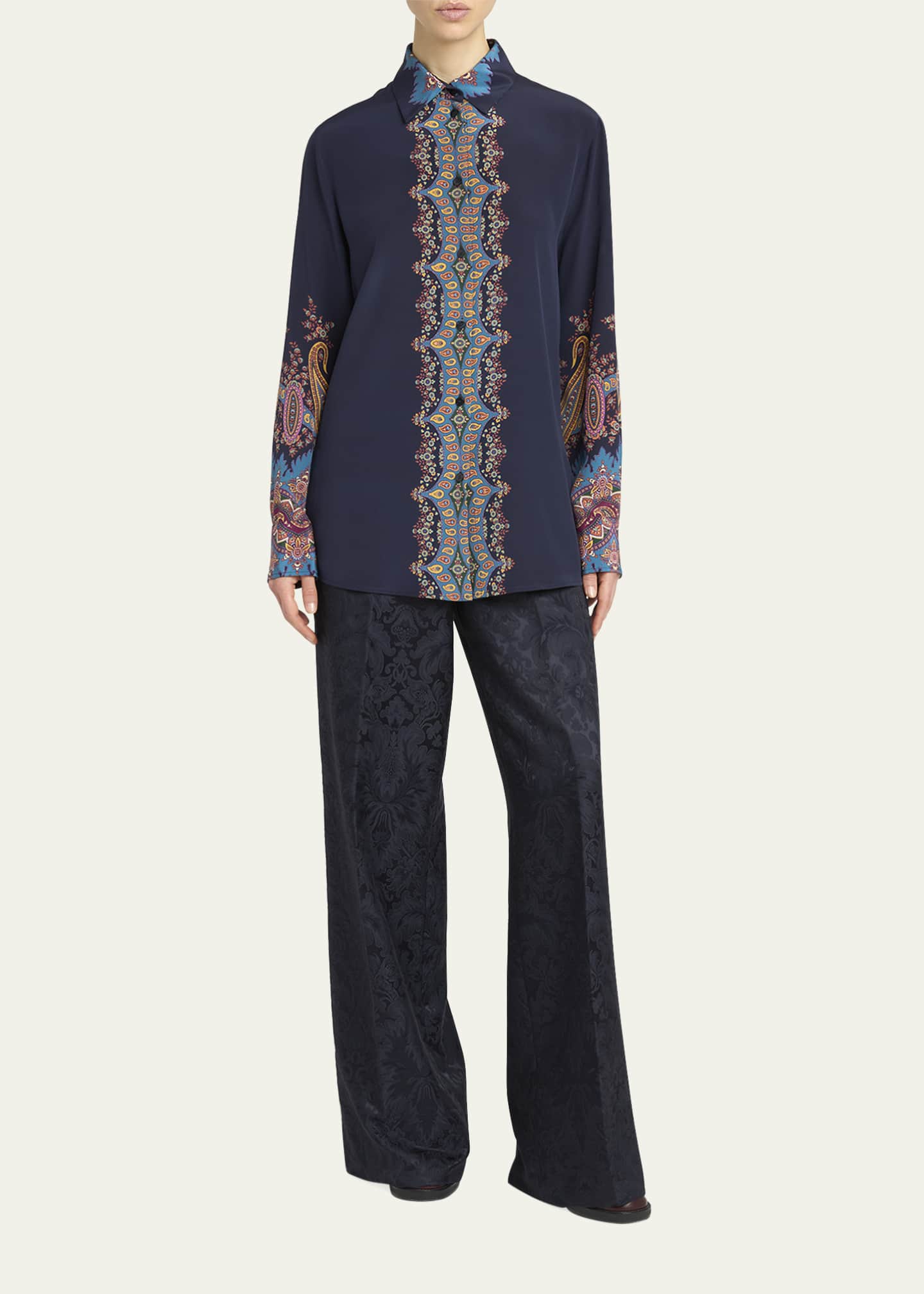 Etro Long-Sleeve Printed Silk Shirt Image 2 of 5