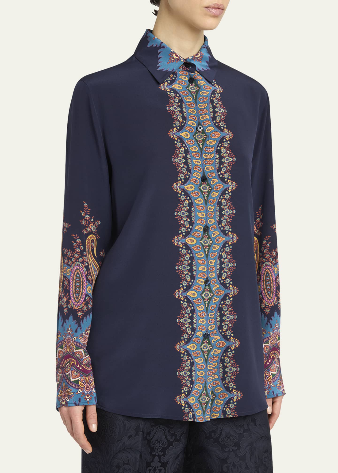 Etro Long-Sleeve Printed Silk Shirt Image 4 of 5