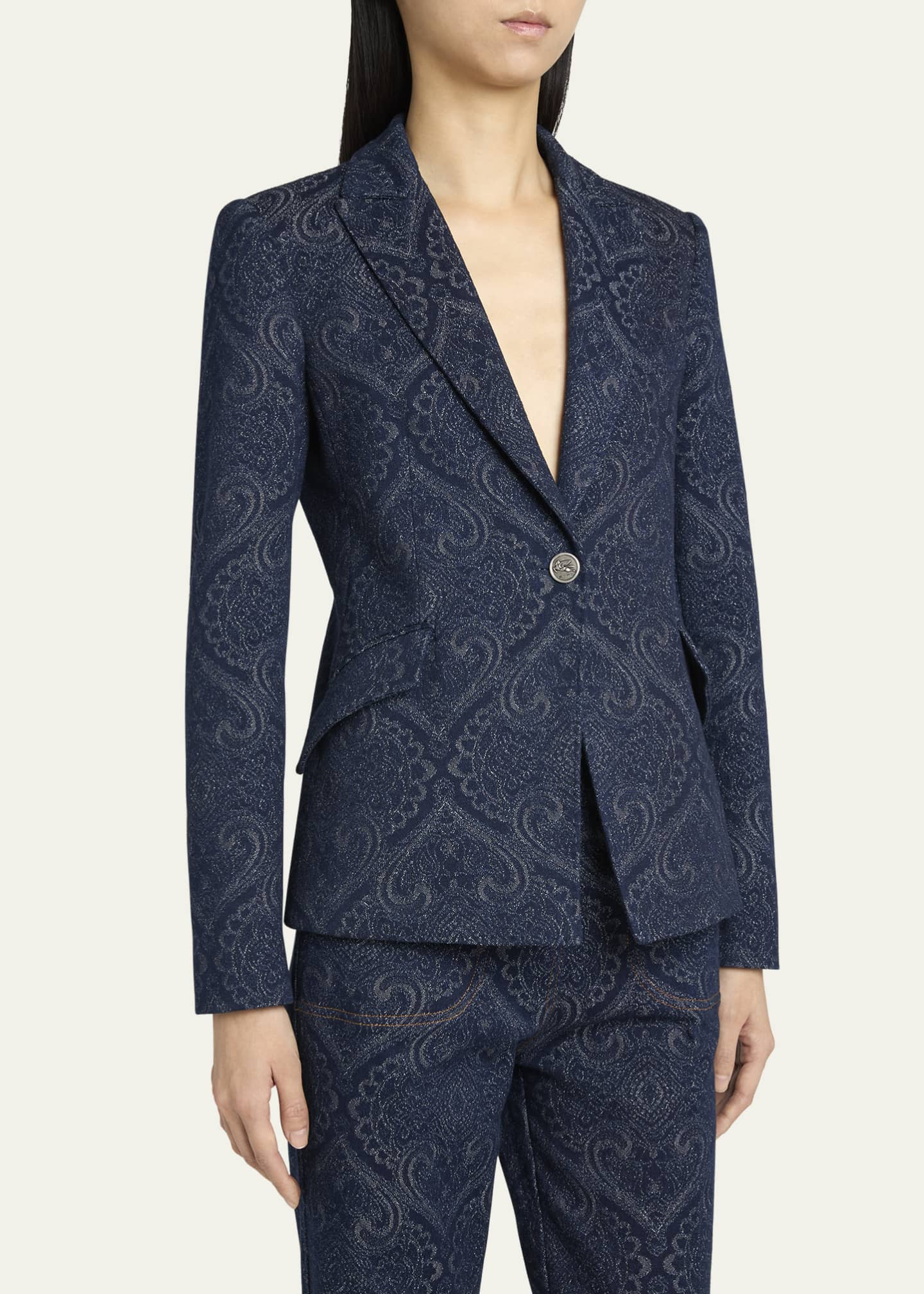 Etro Paisley-Print Denim Blazer Image 4 of 5