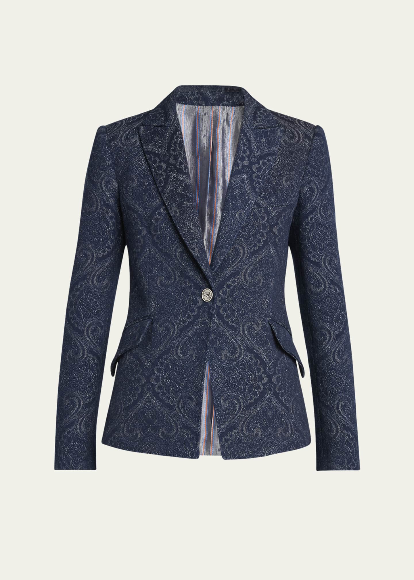 Etro Paisley-Print Denim Blazer Image 1 of 5