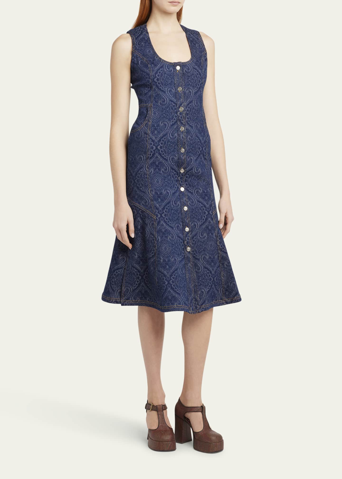 Etro Button-Front Denim Paisley Midi Dress - Bergdorf Goodman