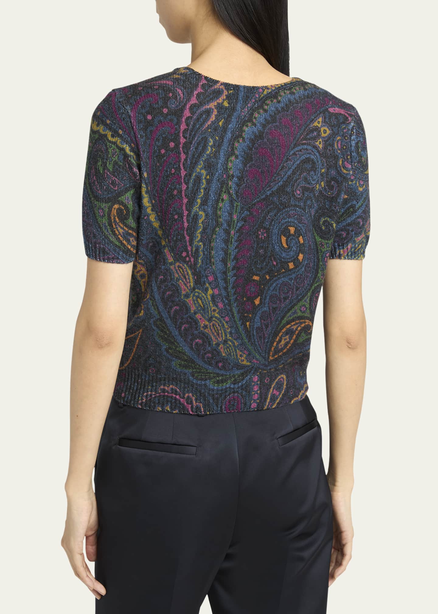 Etro Short-Sleeve Knit Paisley Sweater Image 3 of 5
