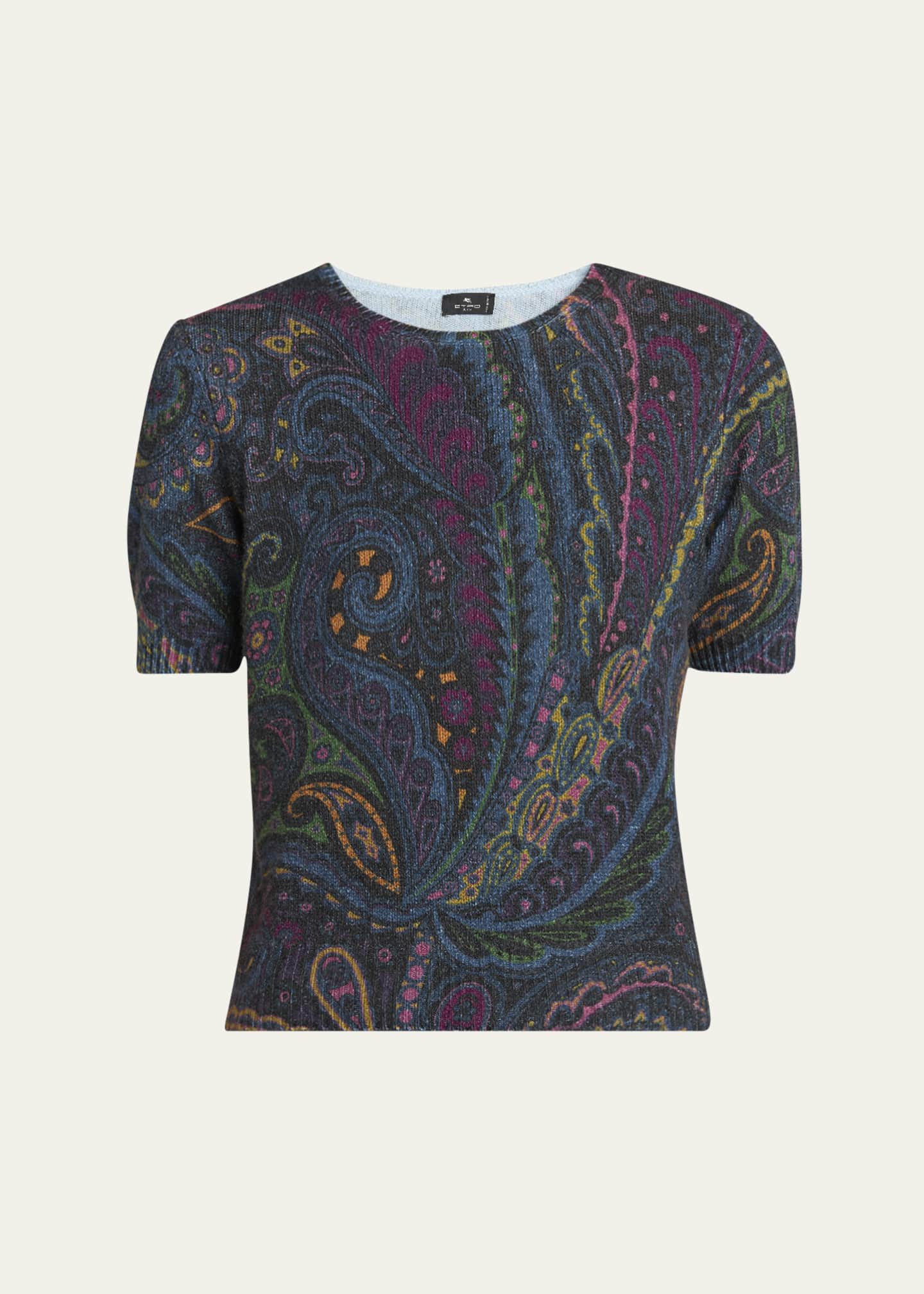 Etro Short-Sleeve Knit Paisley Sweater Image 1 of 5