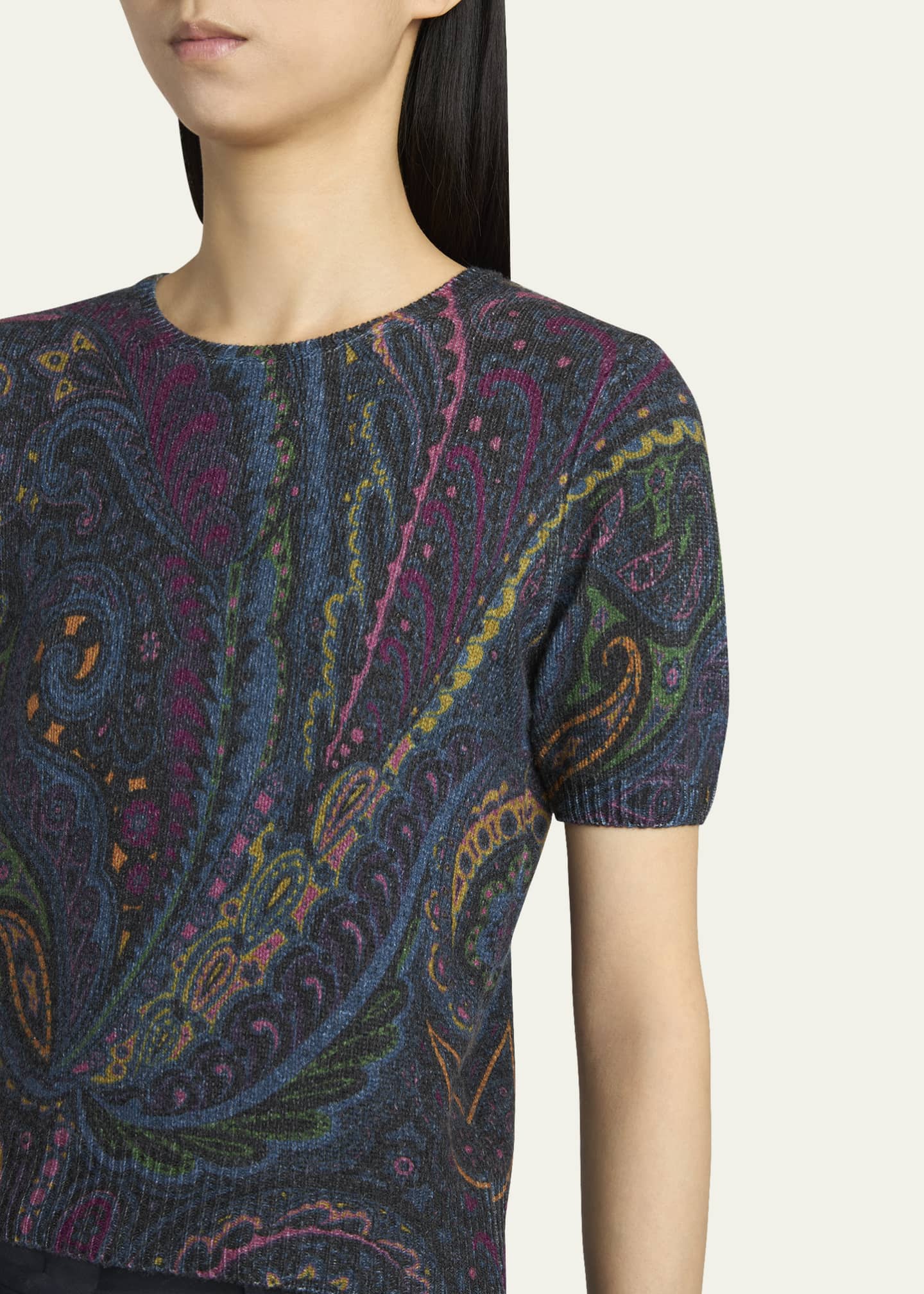 Etro Short-Sleeve Knit Paisley Sweater Image 5 of 5