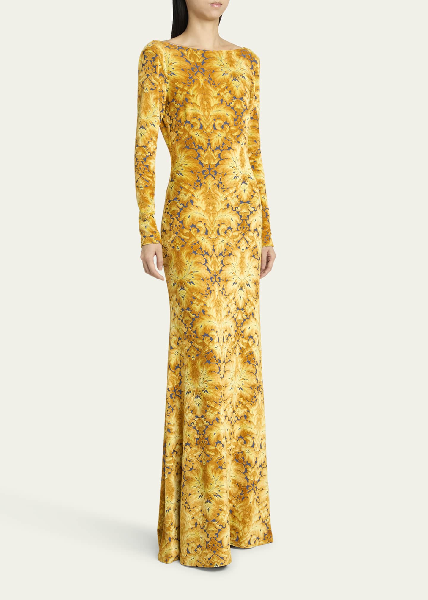 etro evening dress Etro Long-Sleeve Open-Back Maxi Dress