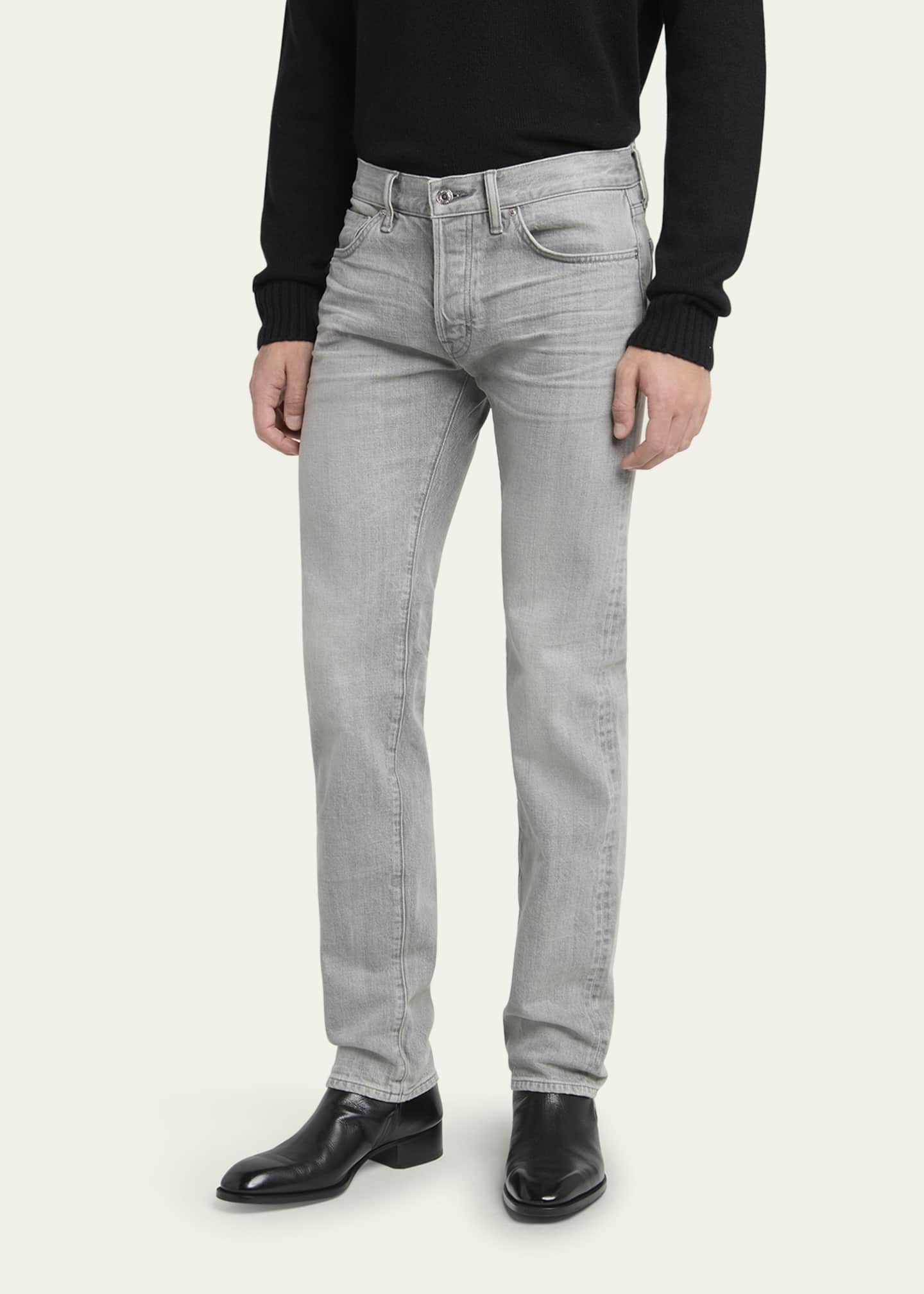 TOM FORD Men's Light Wash Selvedge Straight Fit Jeans, Grey