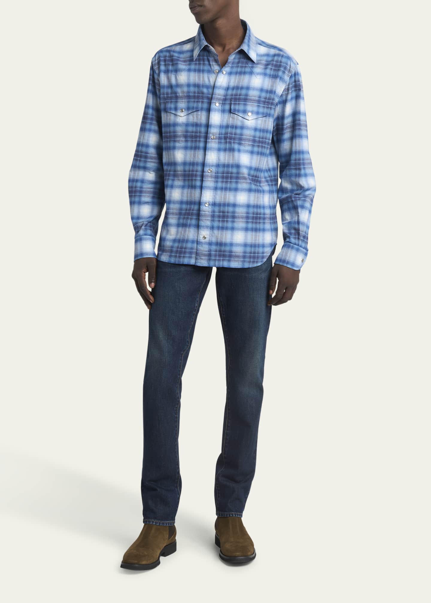 TOM FORD Men's Defused Check Slim Fit Western Shirt Image 2 of 5