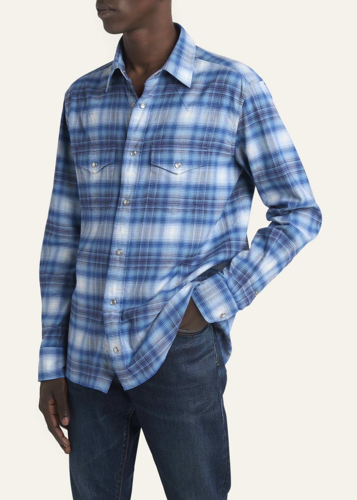 TOM FORD Men's Defused Check Slim Fit Western Shirt Image 4 of 5