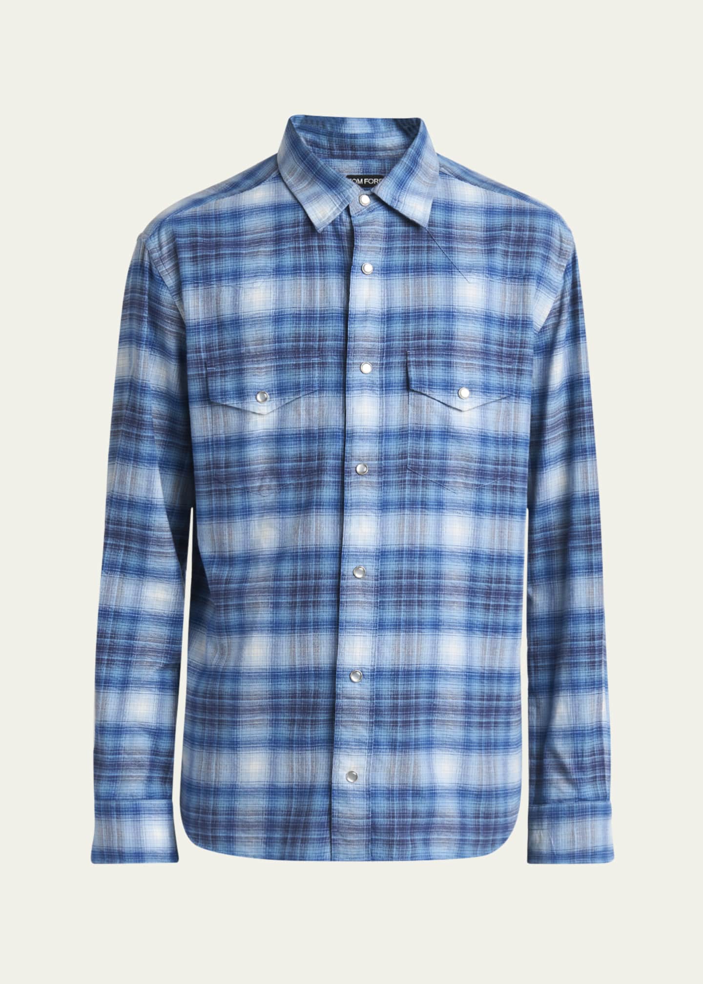 TOM FORD Men's Defused Check Slim Fit Western Shirt Image 1 of 5