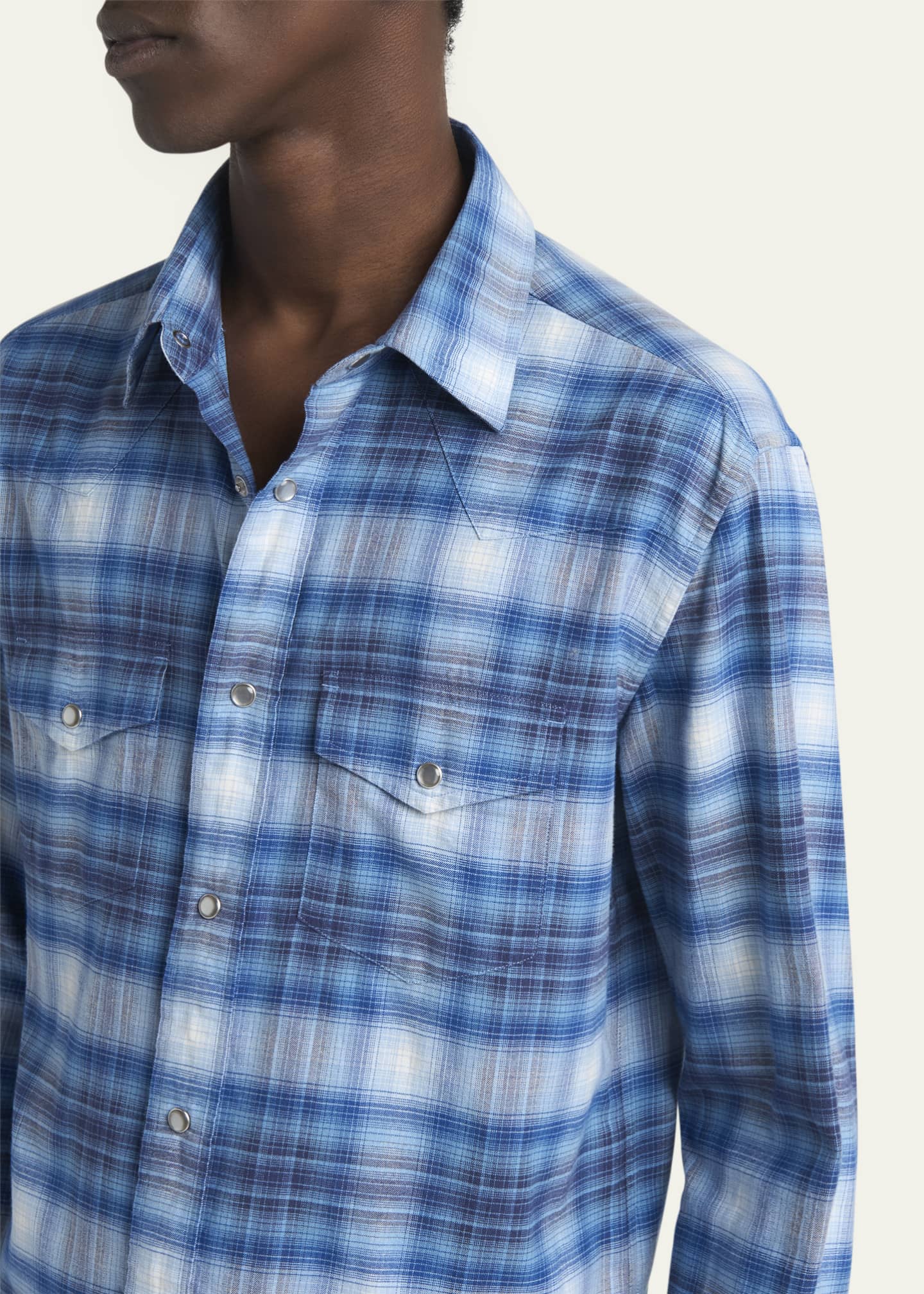 TOM FORD Men's Defused Check Slim Fit Western Shirt Image 5 of 5