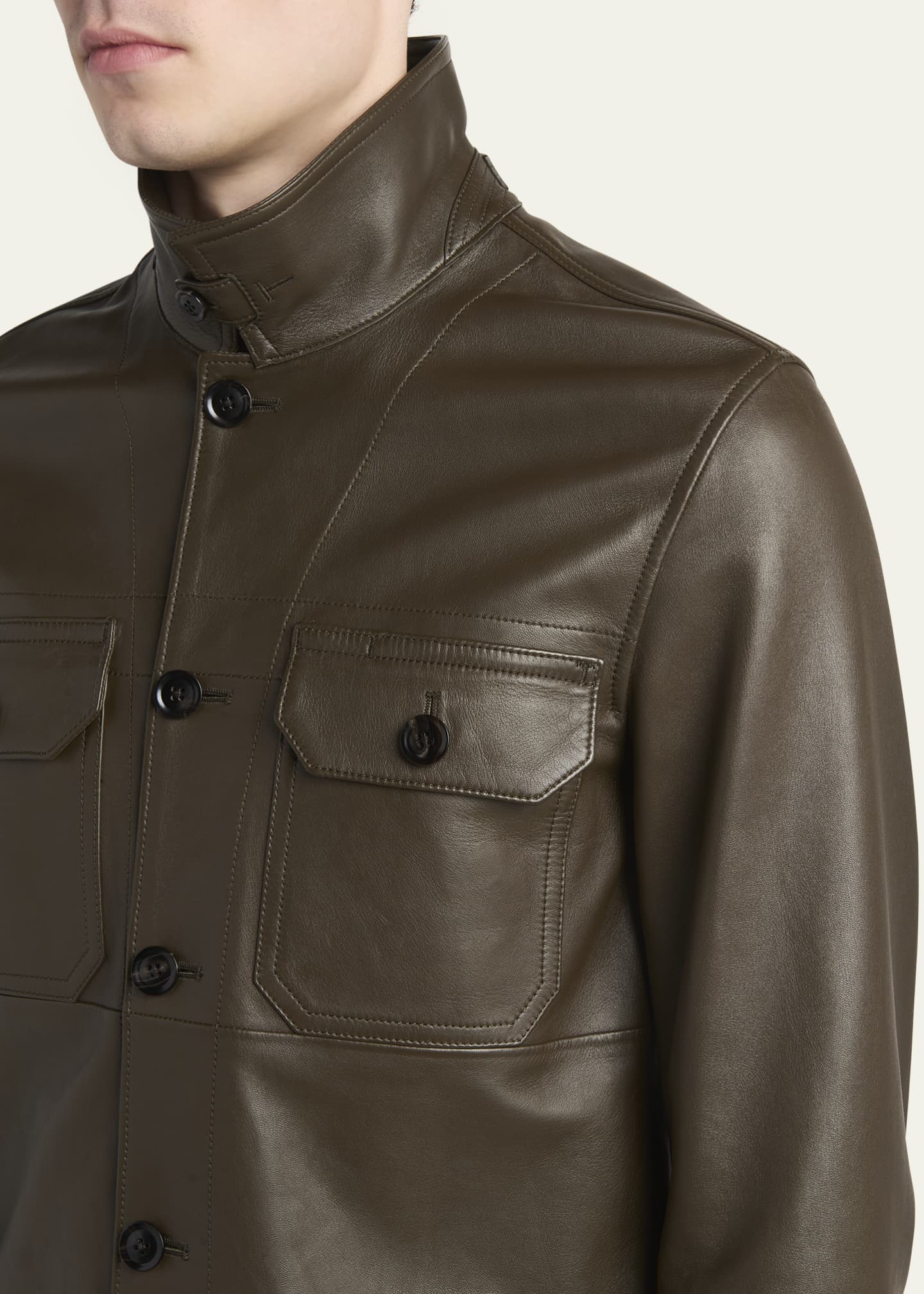 TOM FORD Men's Smooth Leather Double Pocket Overshirt Image 5 of 5