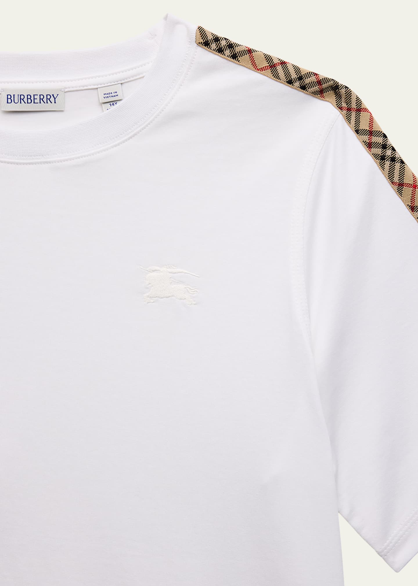 Burberry Girl's Cedar Check Tape Short-Sleeve Crewneck T-Shirt