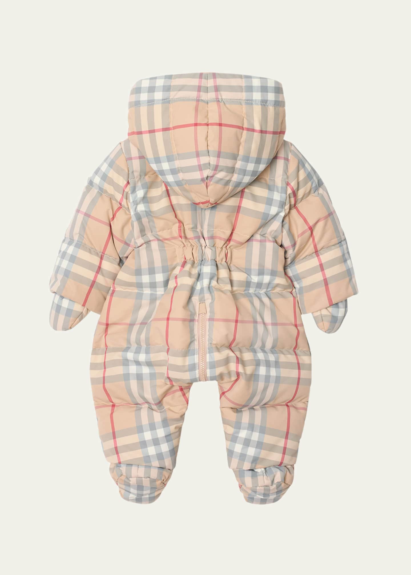 Burberry Kid's Robinson Check Hooded Down Puffer Suit, Size Newborn-6 Image 2 of 2