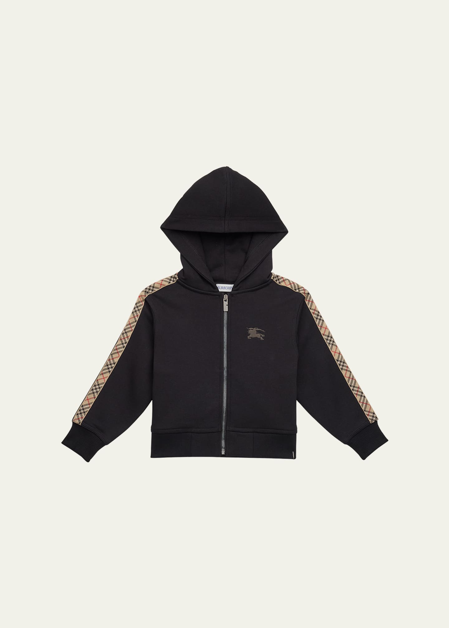 Burberry Boy's Clyde Check Tape Zip-Front Hoodie, Size 6M-2