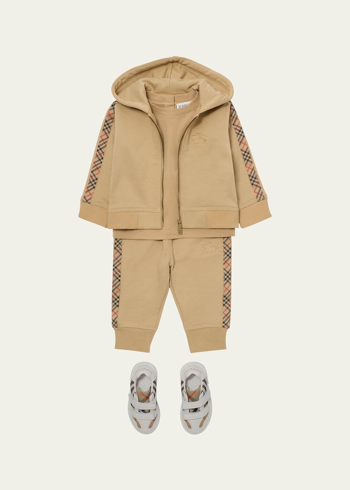 Burberry Kid's Clyde Check Tape Zip-Front Hoodie, Size 6M-2