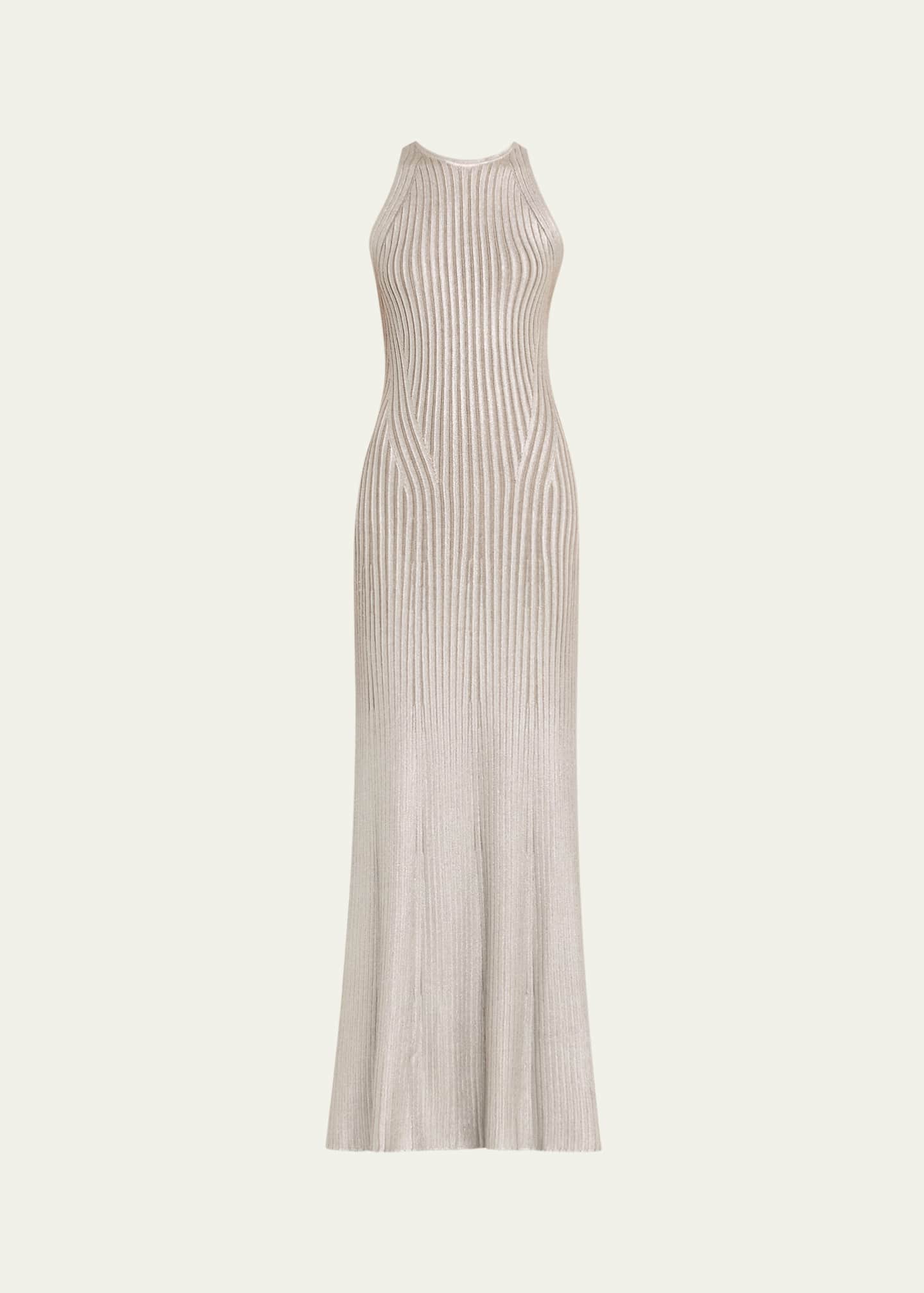Ralph Lauren Collection Women's Foiled Rib-Knit Sleeveless Mermaid Gown - Pearl Grey Melange - Size Small Ralph Lauren Collection Foil-Print Sleeveless Open-Back Dress - Bergdorf  Goodman
