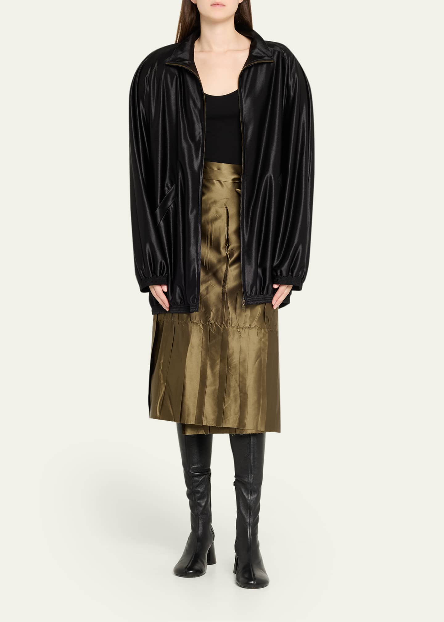 Marie Adam-Leenaerdt Apron Pleated Satin Midi Wrap Skirt