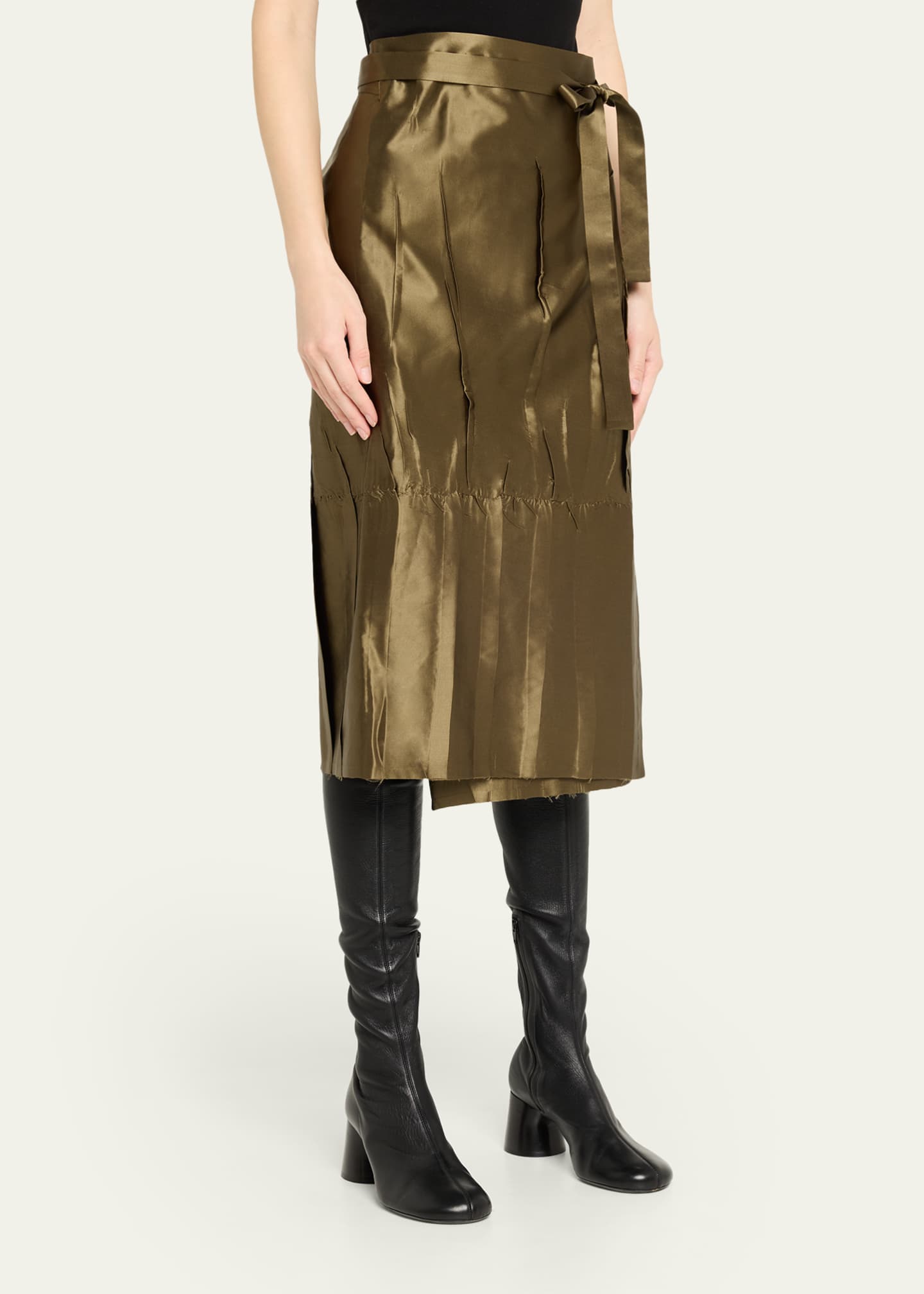 Marie Adam-Leenaerdt Apron Pleated Satin Midi Wrap Skirt