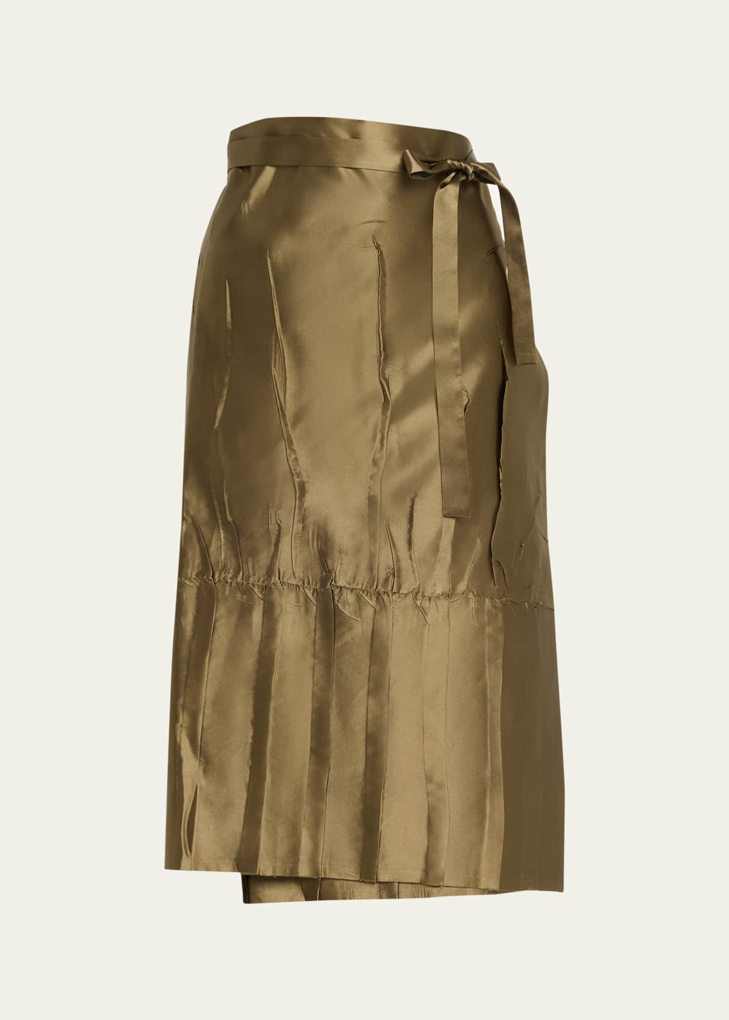 Marie Adam-Leenaerdt Apron Pleated Satin Midi Wrap Skirt