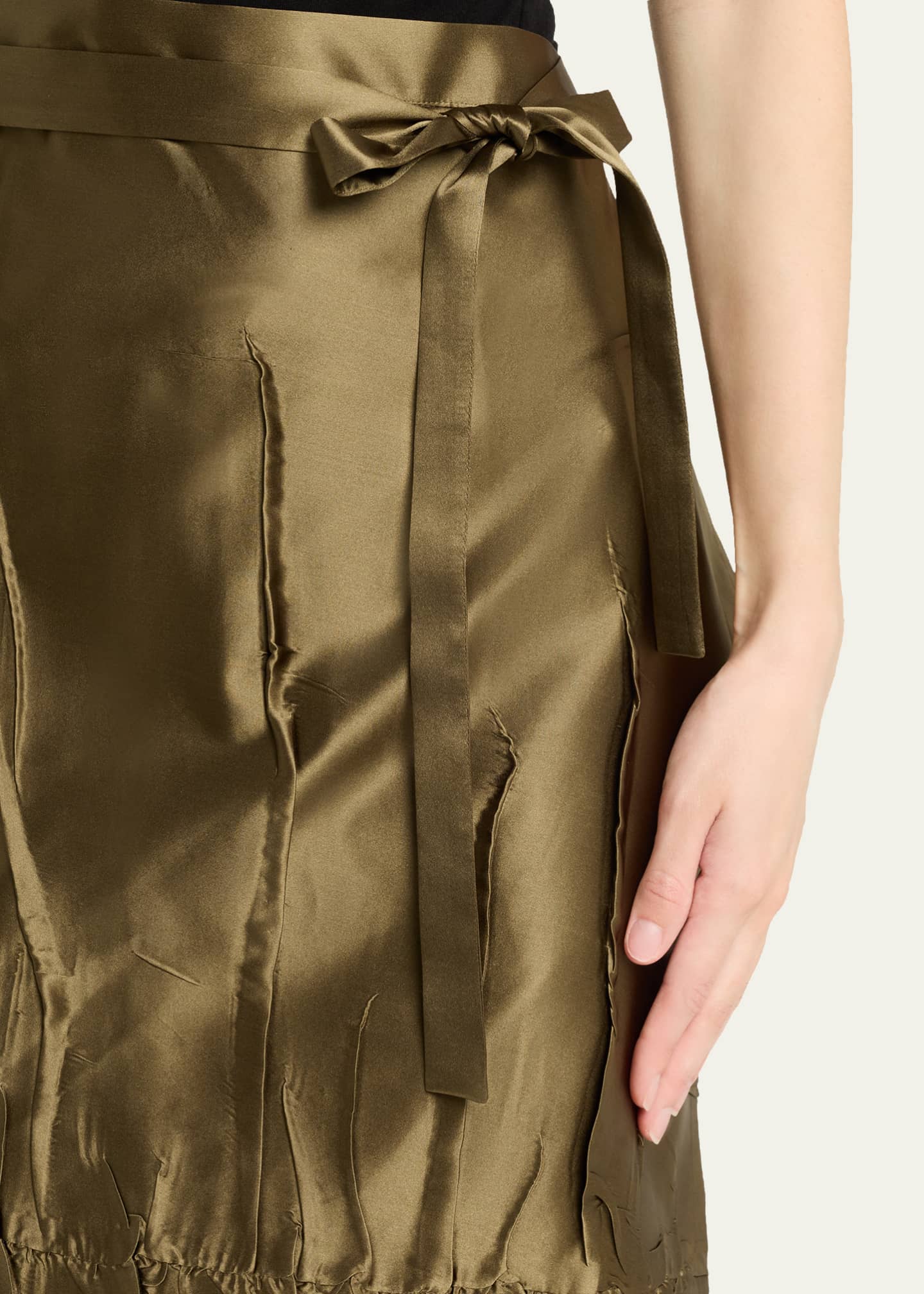 Marie Adam-Leenaerdt Apron Pleated Satin Midi Wrap Skirt