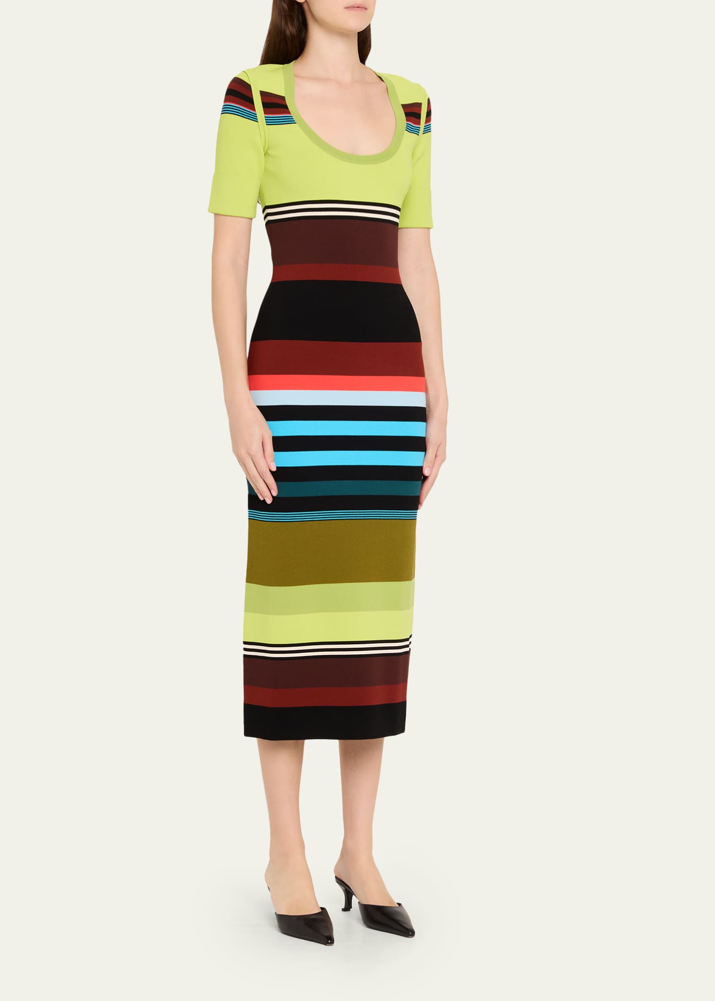 knee length dresses for ladies Ivory Striped Polo Midi Dress main image 0
