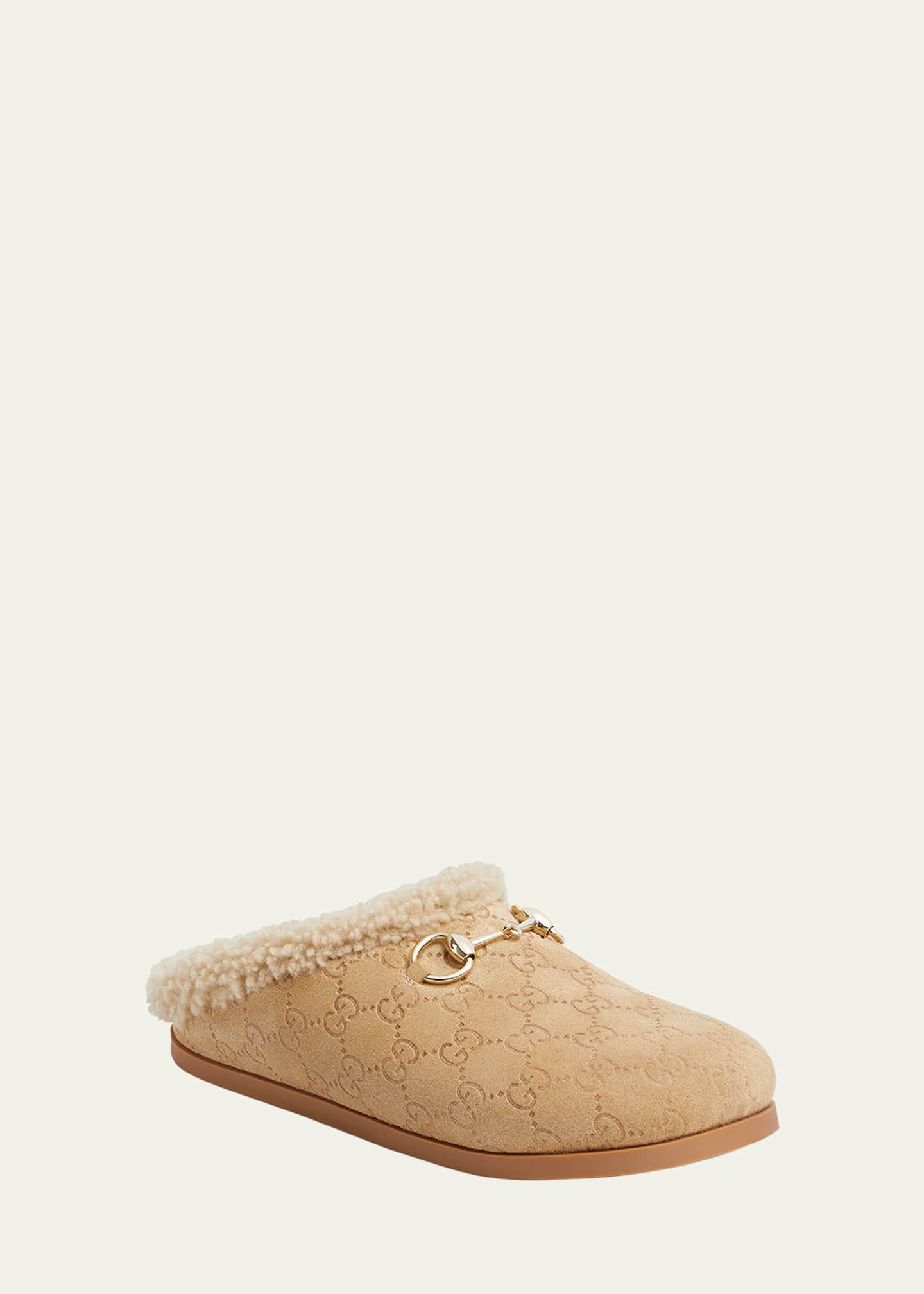 GUCCI GGキャンバス ミュール　〈620〉 Gucci New Sol Suede Shearling Horsebit Mules - Bergdorf Goodman