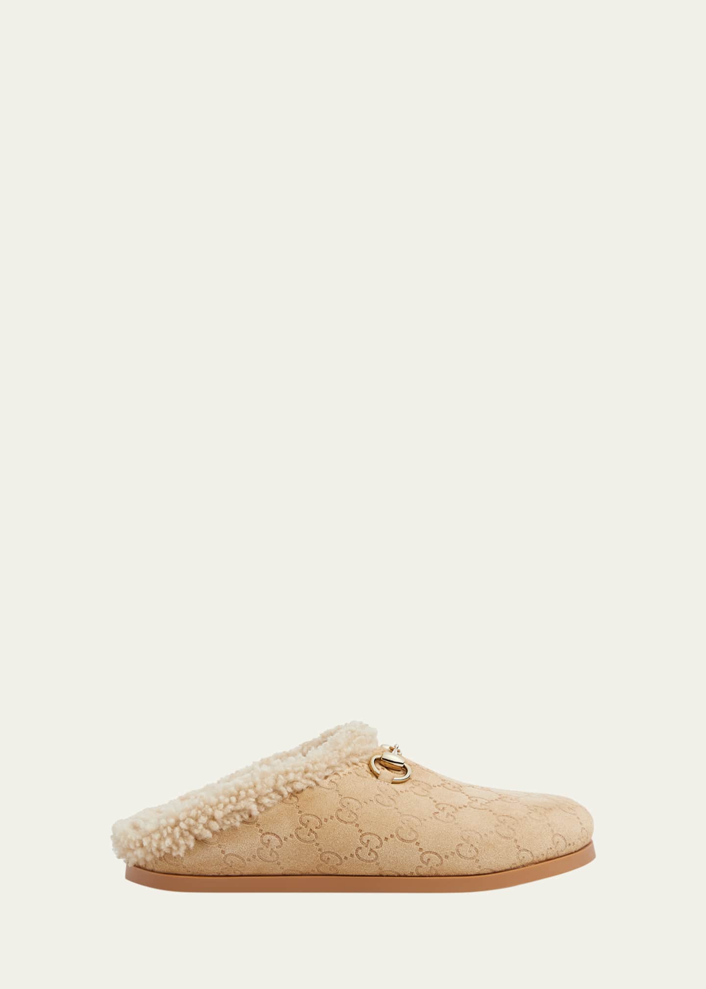 Gucci New Sol Suede Shearling Horsebit Mules - Bergdorf Goodman