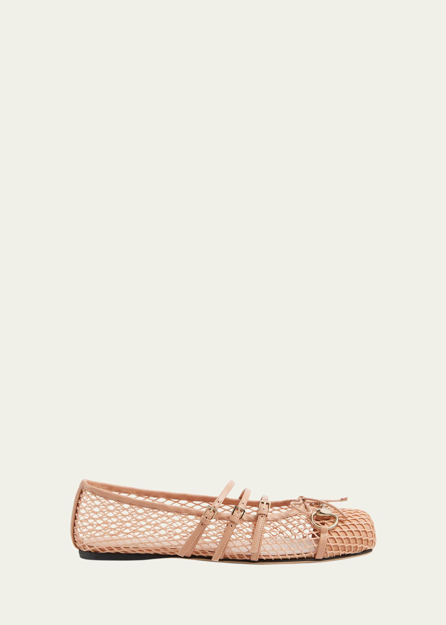 Gucci Net Nappa Triple-Strap Horsebit Ballerina Flats