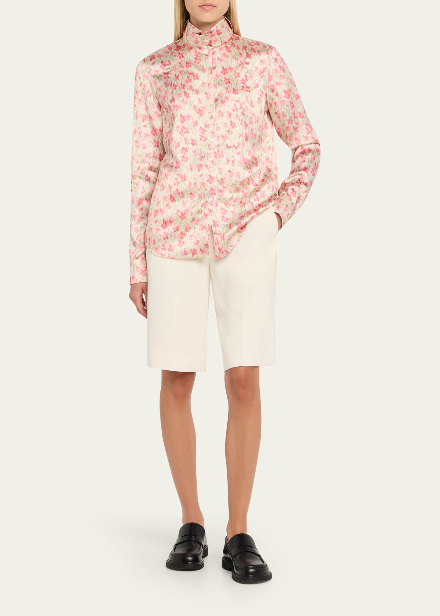 Loewe Floral Print Satin Button-Down Overshirt Image 2 of 5