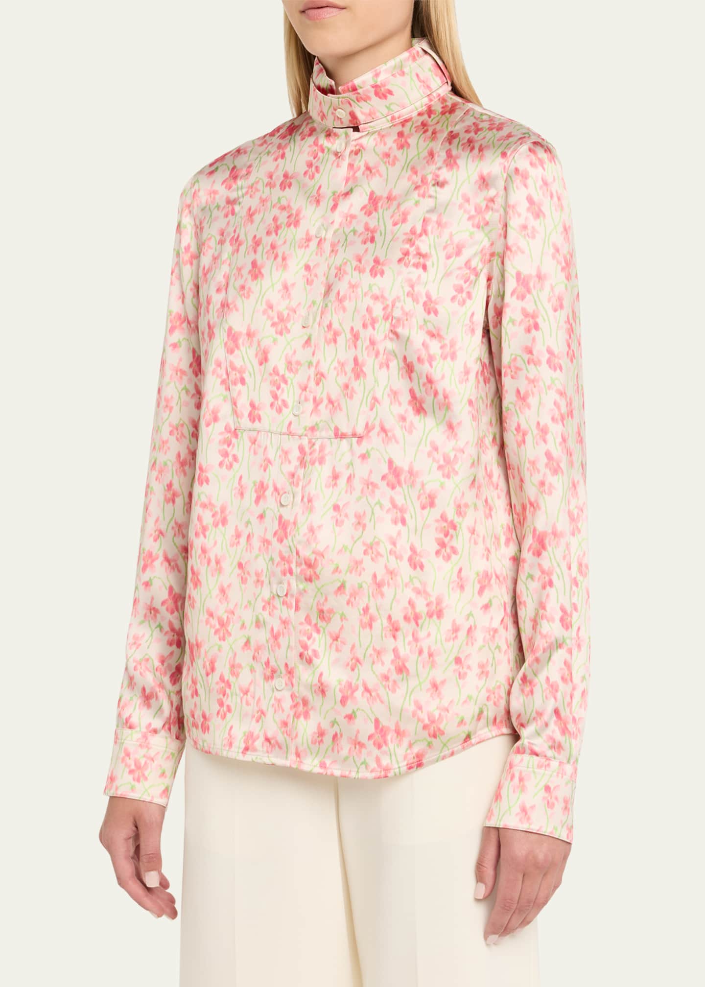 Loewe Floral Print Satin Button-Down Overshirt Image 4 of 5