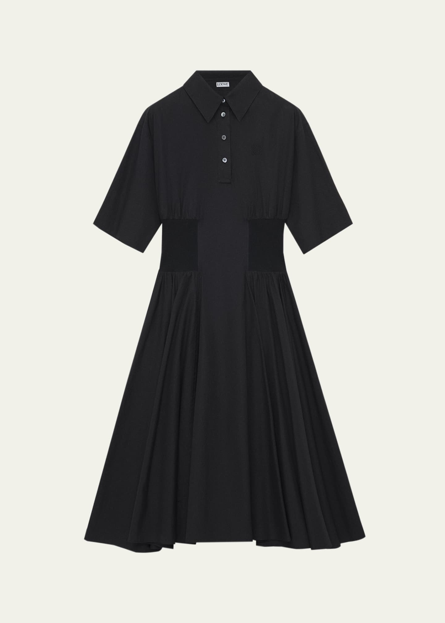 Short-Sleeve Cinched-Waist Poplin Midi Shirtdress