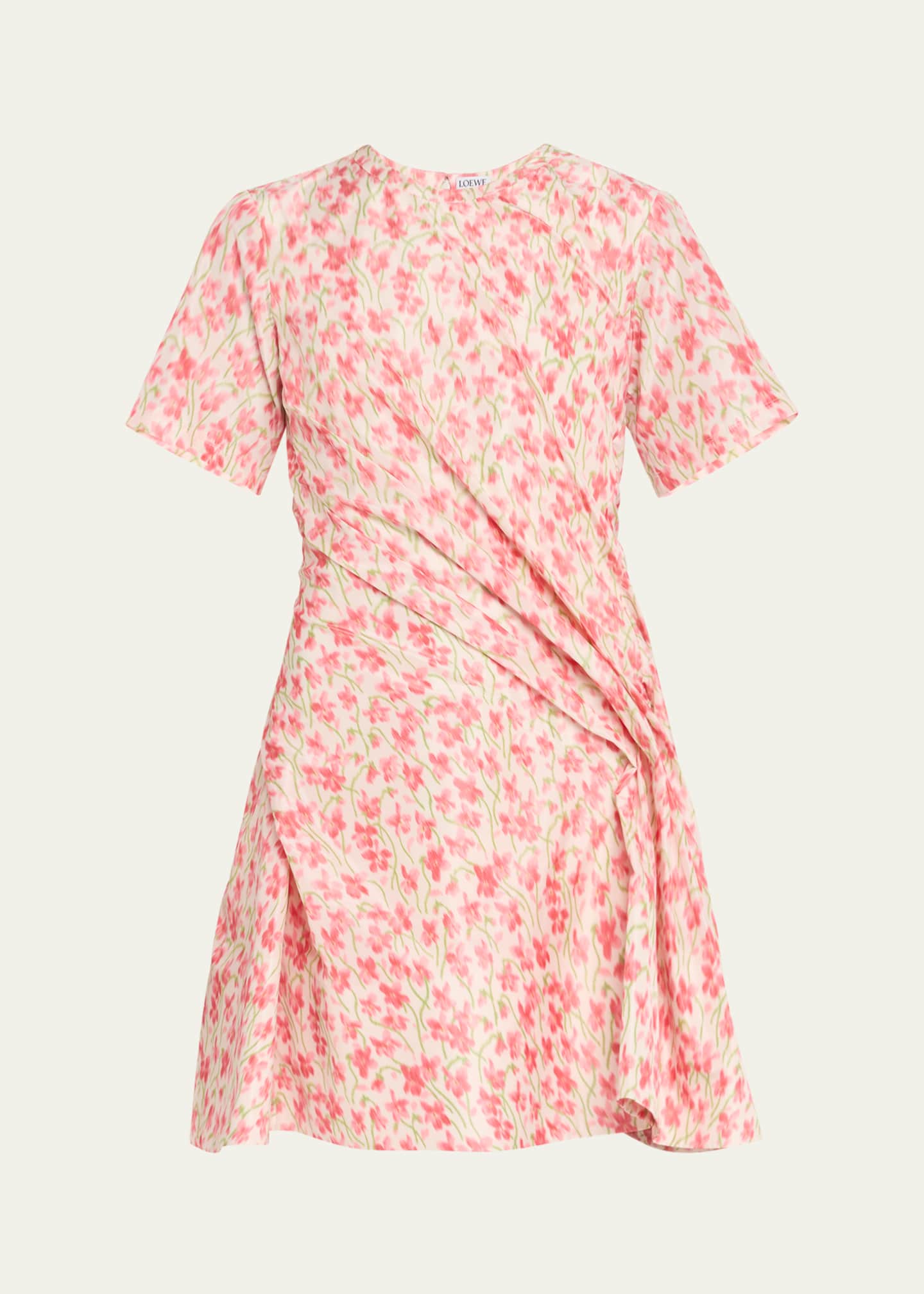 Loewe Floral-Print Short-Sleeve Twisted Mini Dress Image 1 of 4