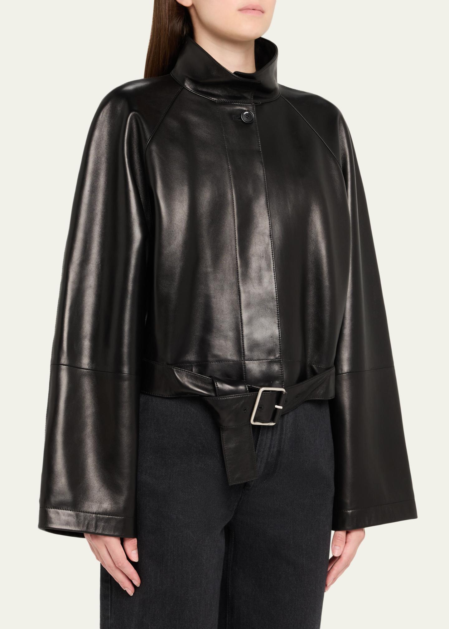 Loewe High-Neck Leather Belted Crop Trench Jacket - Bergdorf Goodman