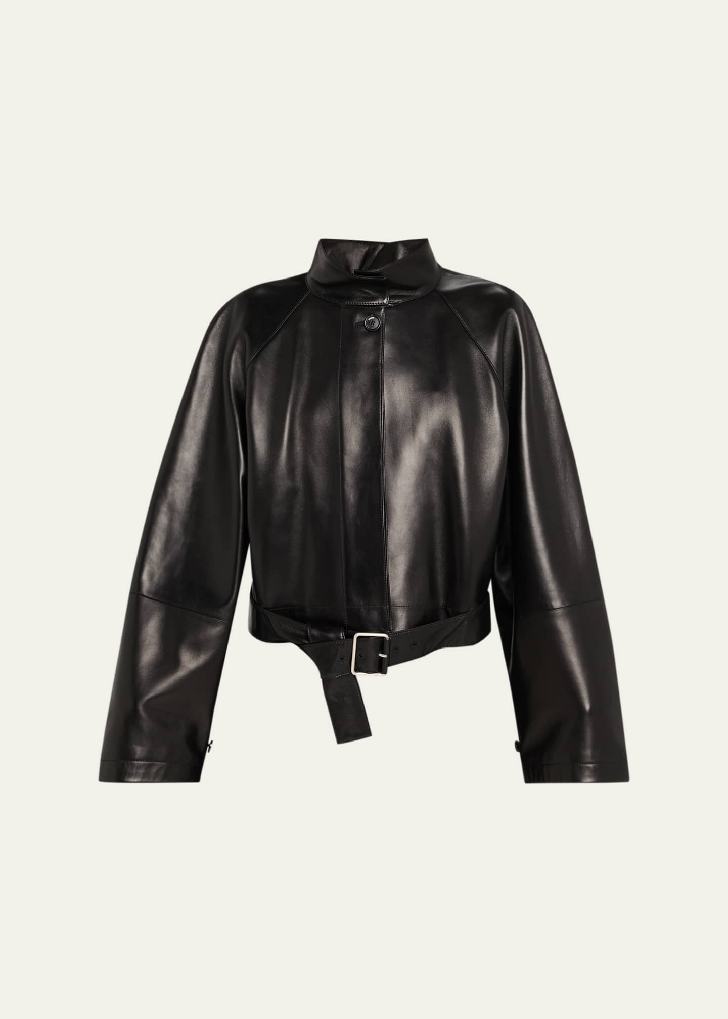 Loewe High-Neck Leather Belted Crop Trench Jacket - Bergdorf Goodman