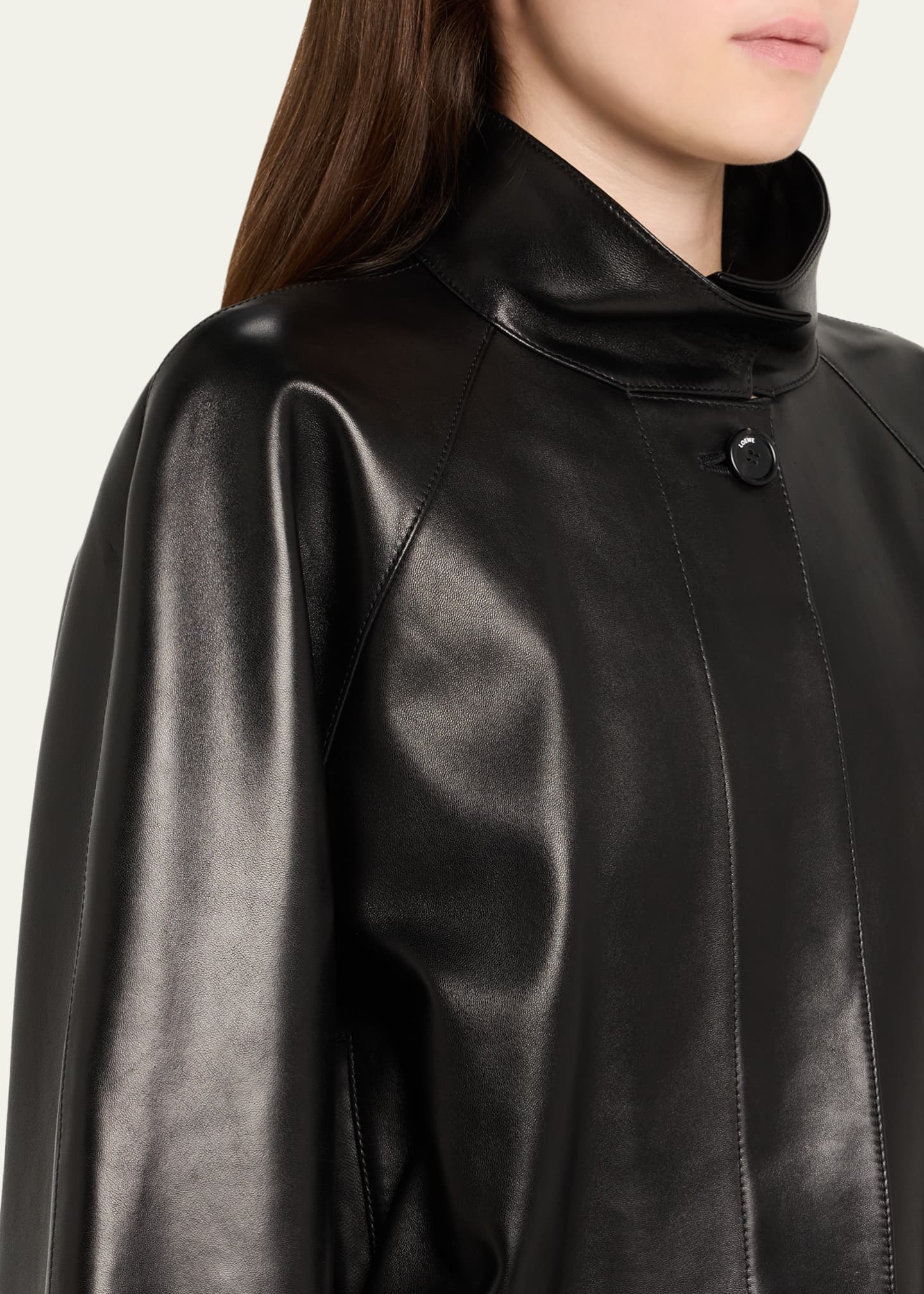 Loewe High-Neck Leather Belted Crop Trench Jacket - Bergdorf Goodman