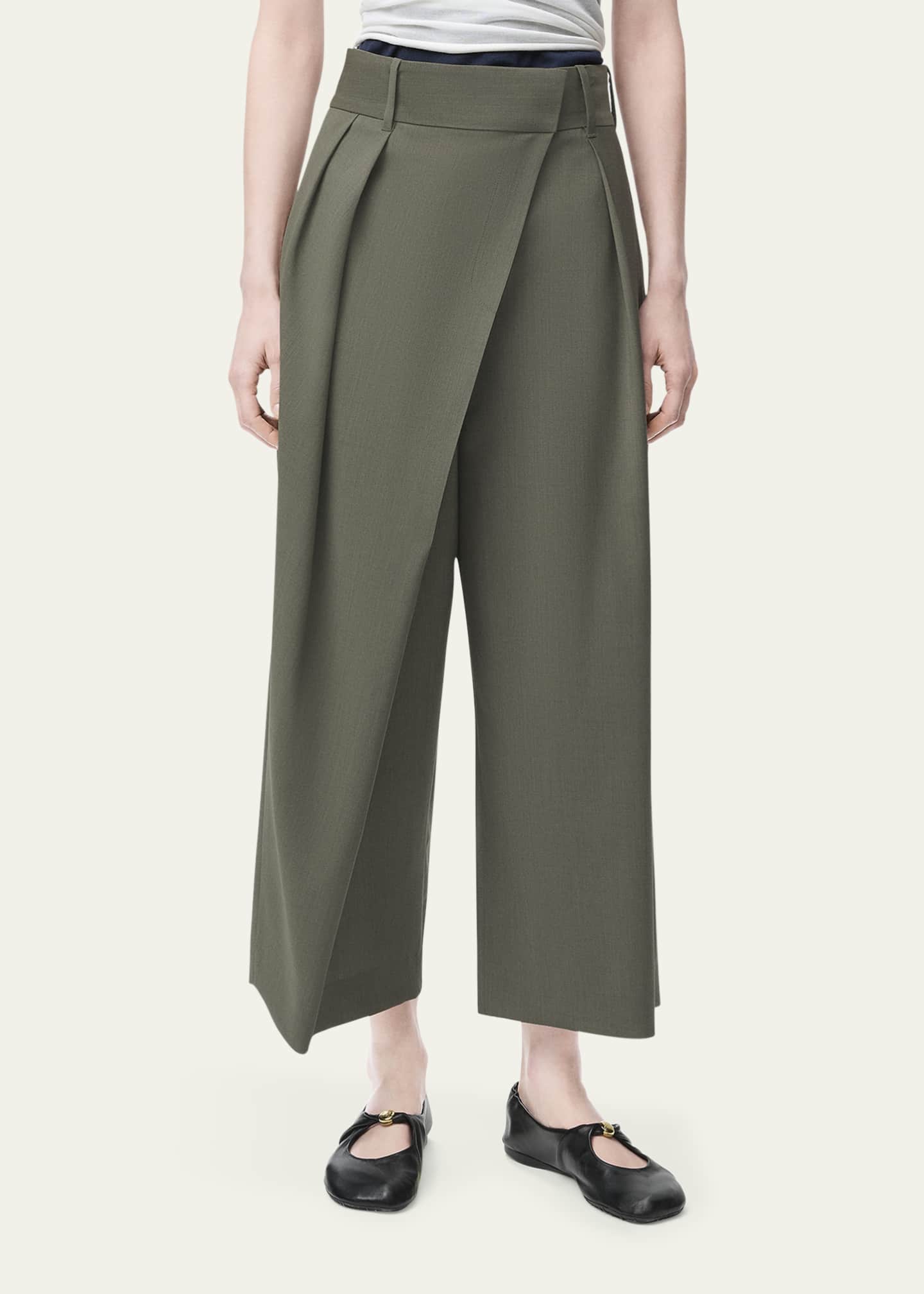 Loewe Wrap-Detail Pleated Wide-Leg Crop Trousers Image 3 of 4