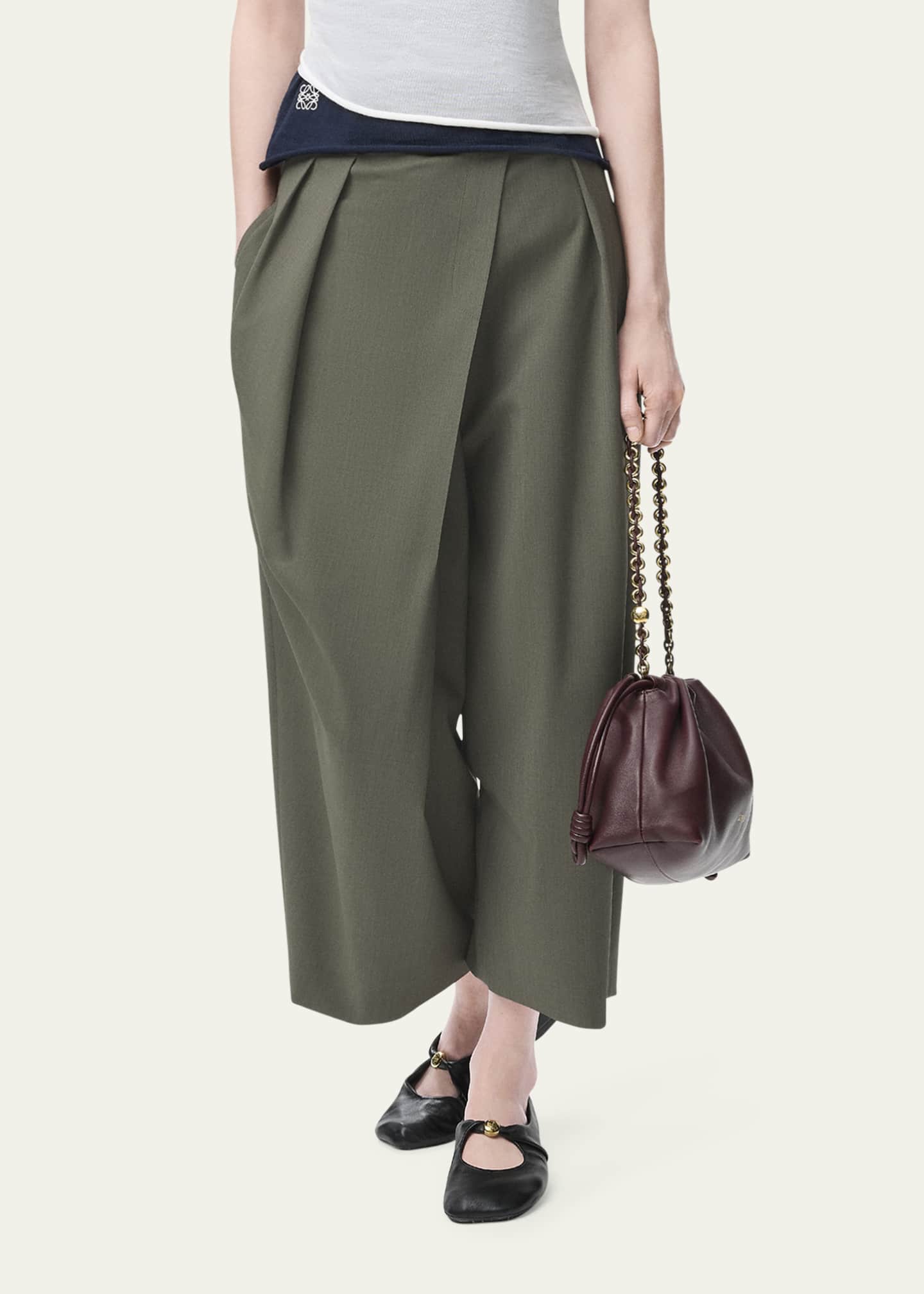 Loewe Wrap-Detail Pleated Wide-Leg Crop Trousers Image 4 of 4