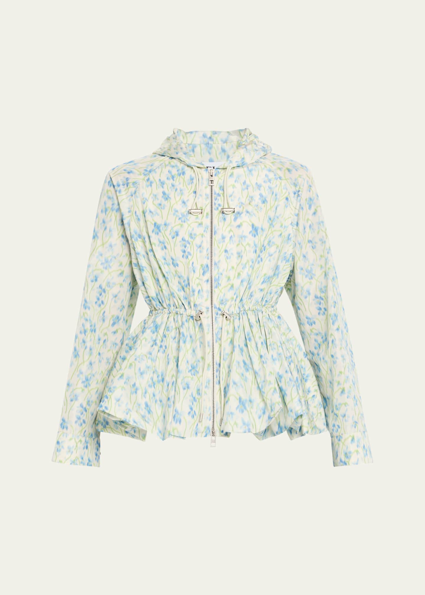Loewe Floral Ruched Peplum Hooded Jacket Image 1 of 5