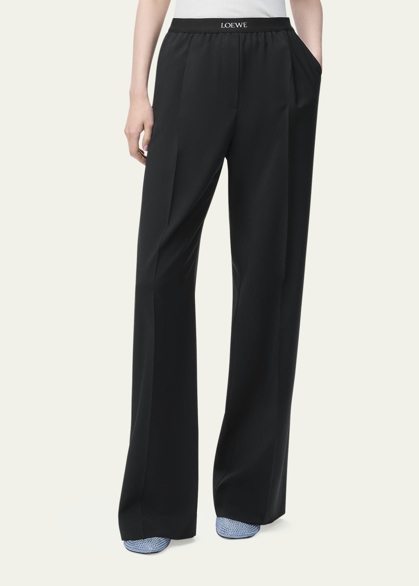 Loewe Logo Waistband Wide-Leg Trousers - Bergdorf Goodman