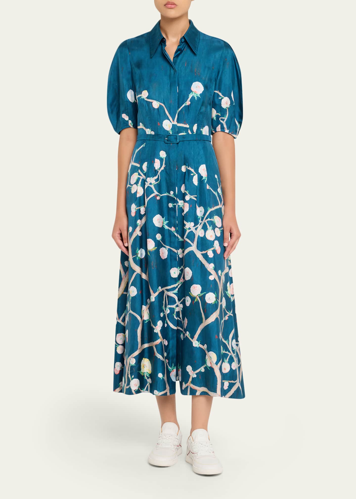 Gabriela Hearst Maude Floral Pleated Midi Shirtdress With Belt Image 2 of 5