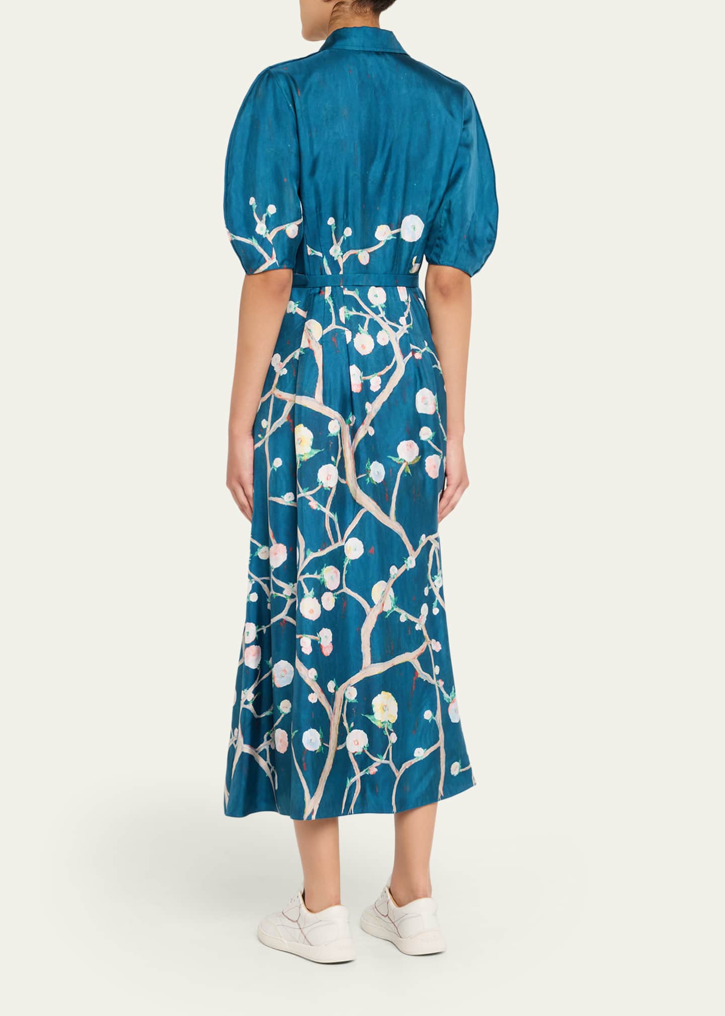 Gabriela Hearst Maude Floral Pleated Midi Shirtdress With Belt Image 3 of 5