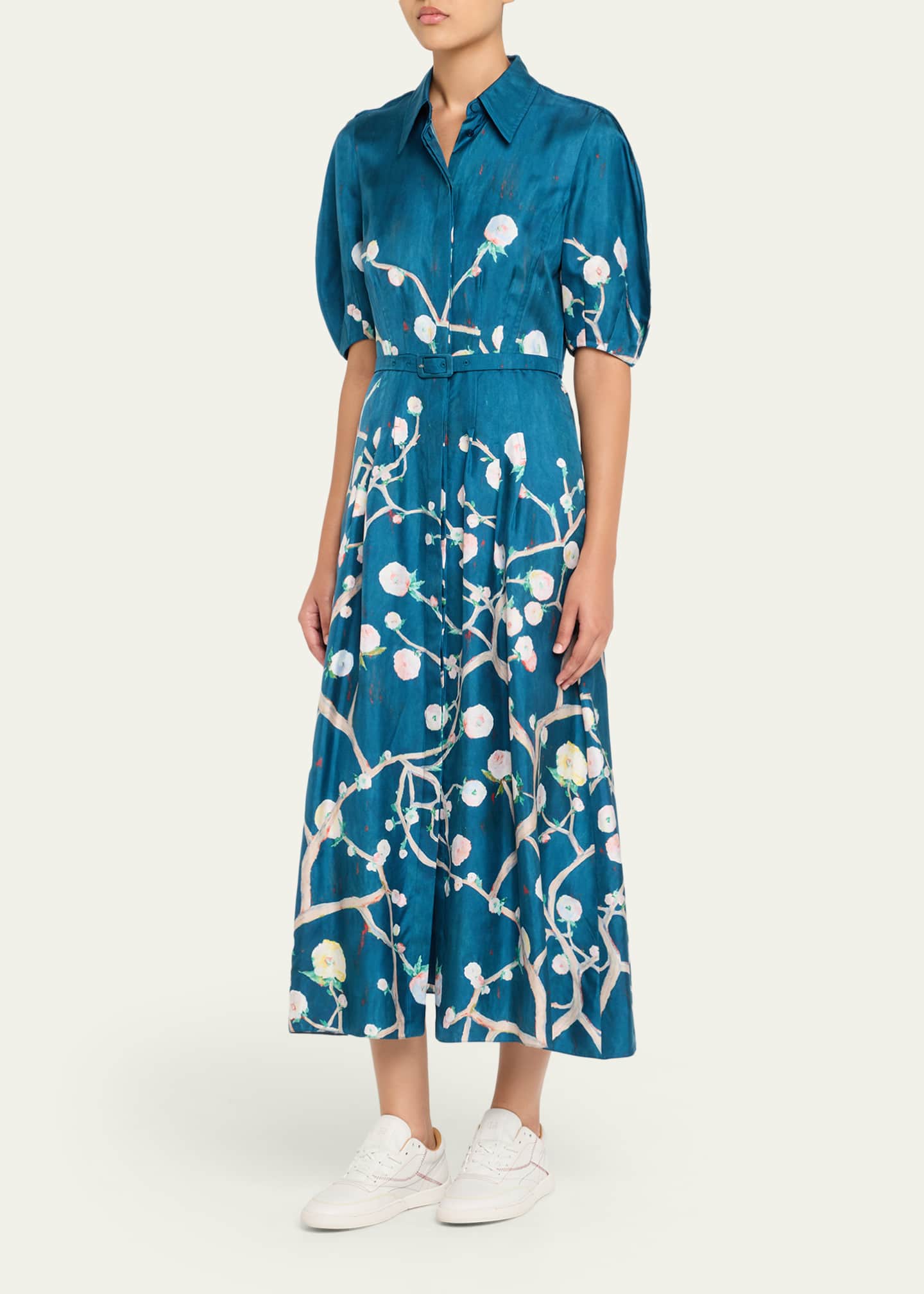 Gabriela Hearst Maude Floral Pleated Midi Shirtdress With Belt Image 4 of 5