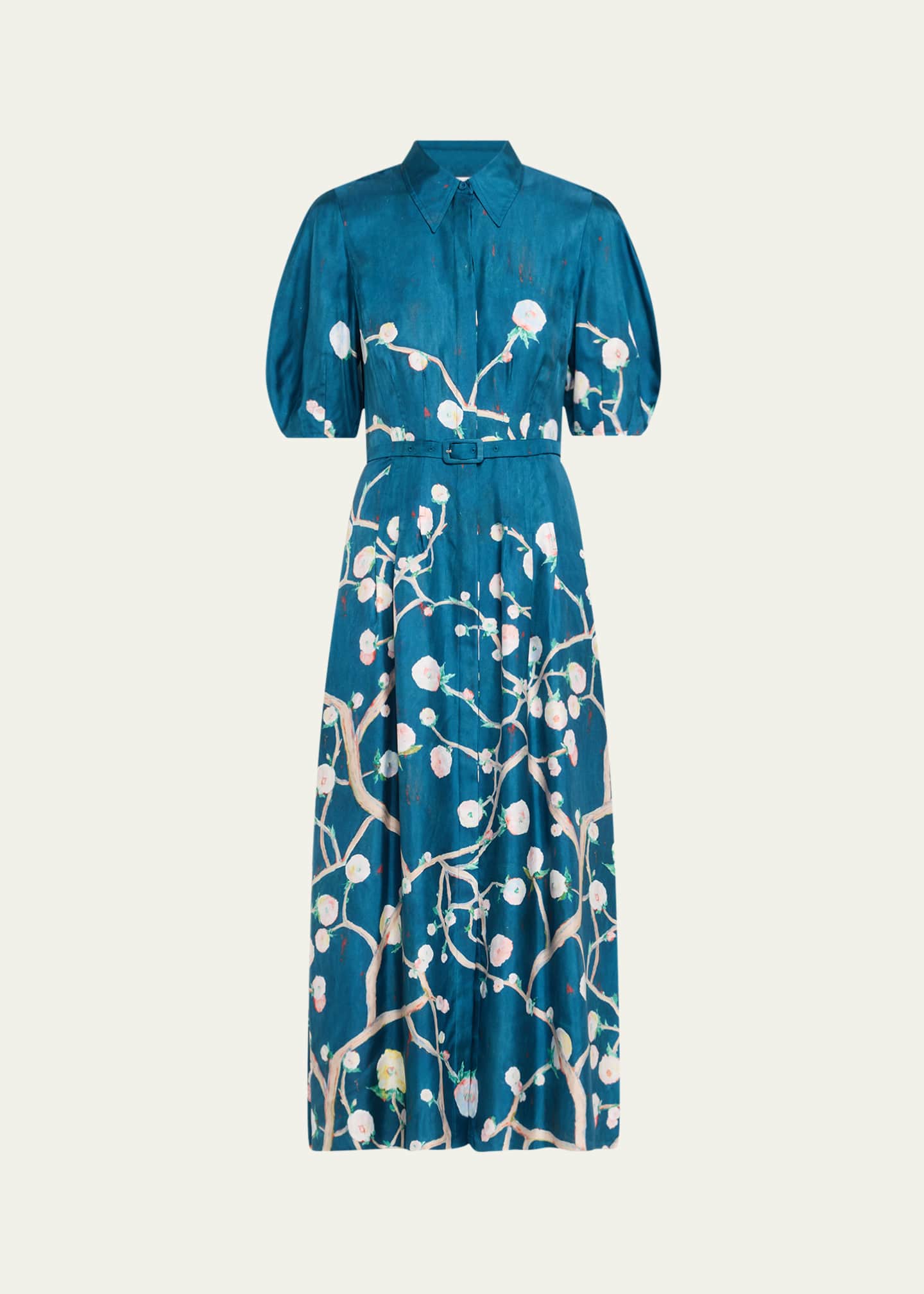 Gabriela Hearst Maude Floral Pleated Midi Shirtdress With Belt Image 1 of 5
