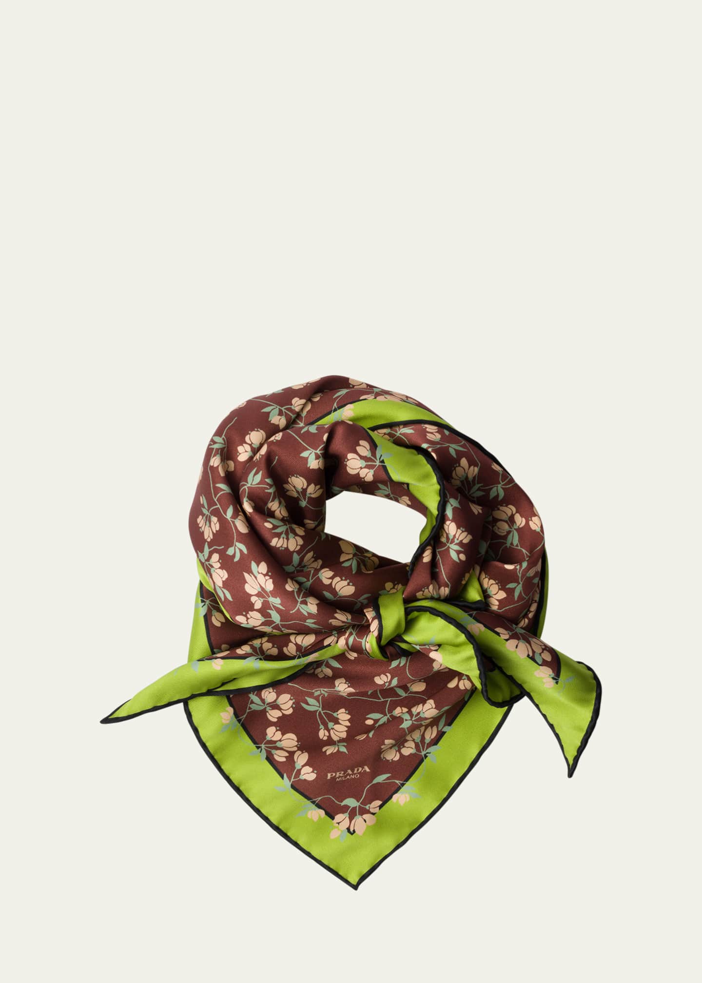 Prada Triangle Floral-Print Silk Scarf Image 1 of 3