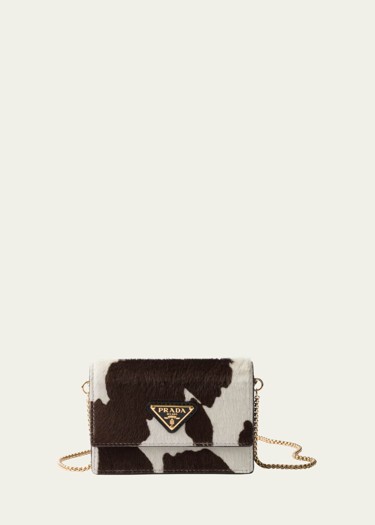 Prada Mini Cow-Print Calf Hair Wallet on Chain Image 1 of 3