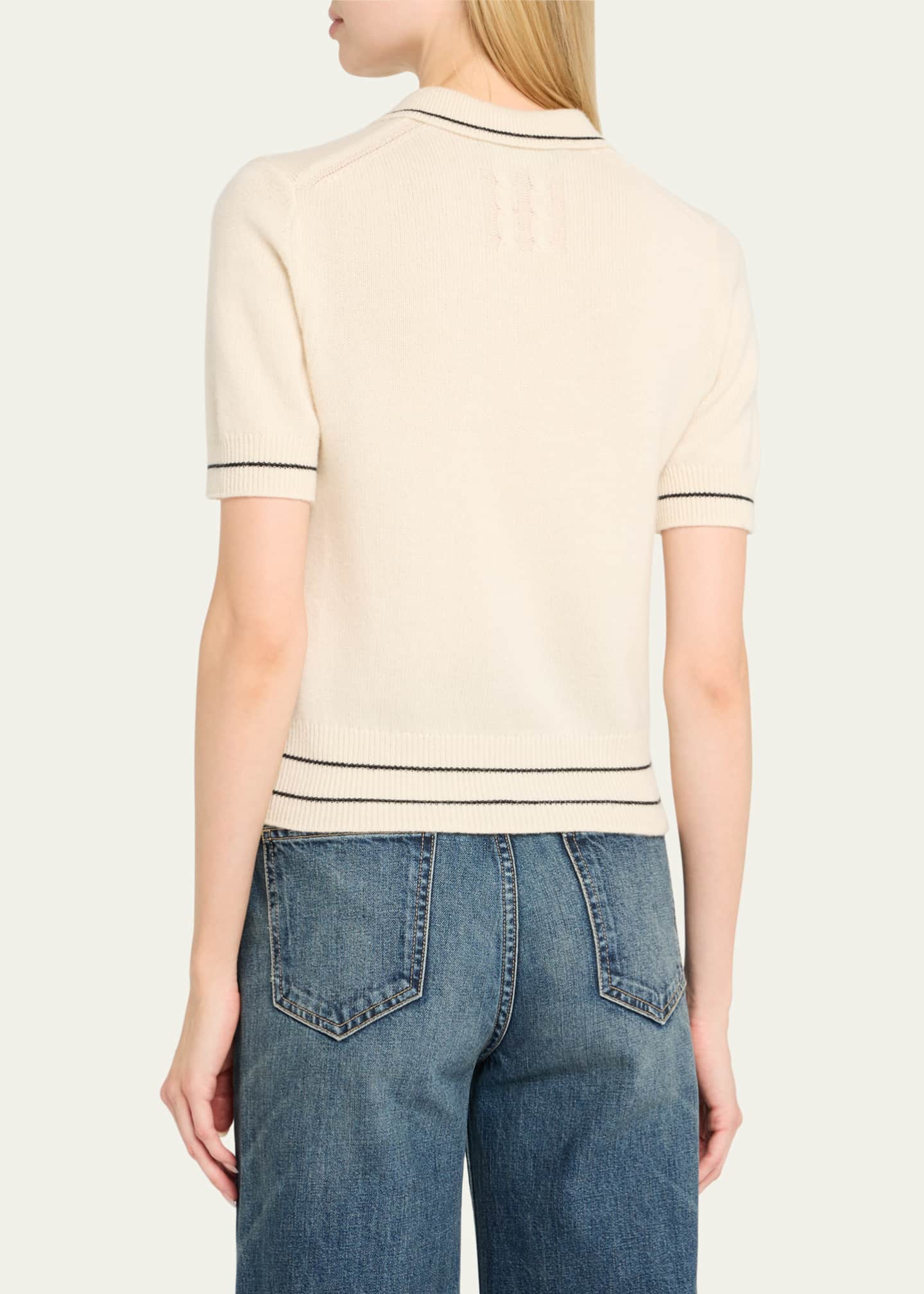 Nili Lotan Carline Short-Sleeve Cashmere Polo Sweater Image 3 of 5