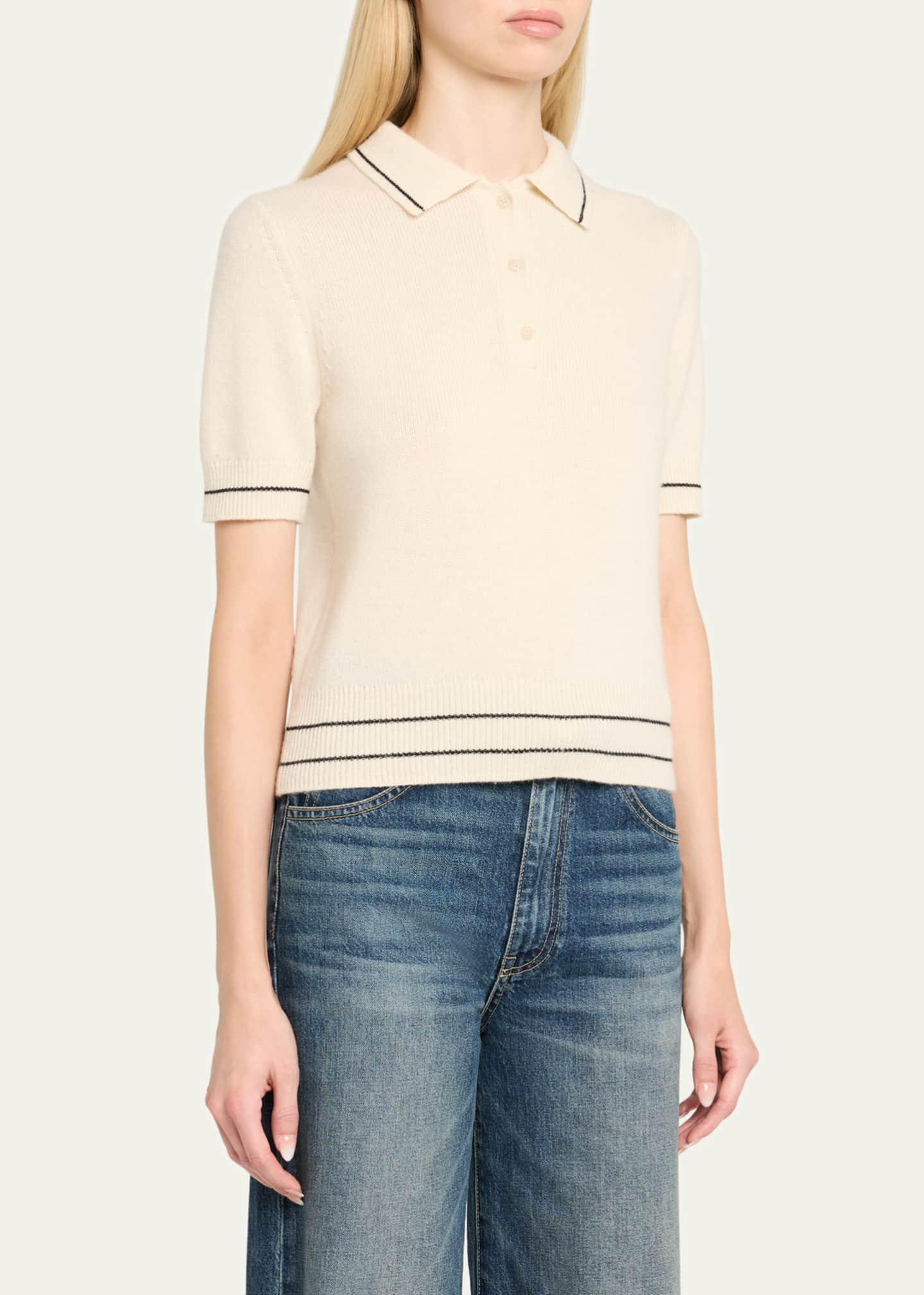Nili Lotan Carline Short-Sleeve Cashmere Polo Sweater Image 4 of 5